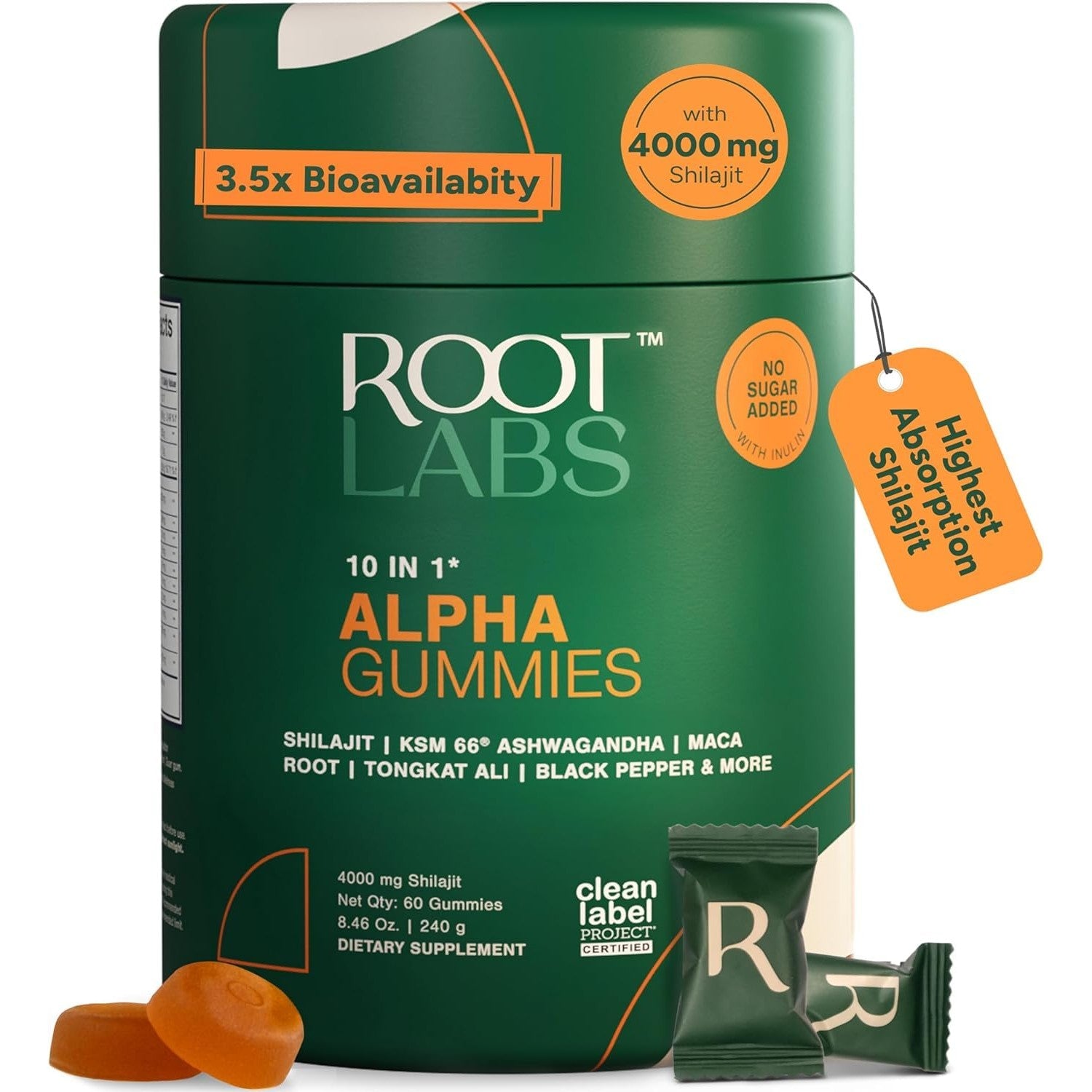 ROOT LABS 10-in-1 Alpha Shilajit Gummies | 400 mg Pure Himalayan Shilajit with Tongkat Ali & Maca Root | Shilajit for Men & Women | ShilAbsorb Bioavailability Tech | Sugar-Free, Vegan | 60 Gummies