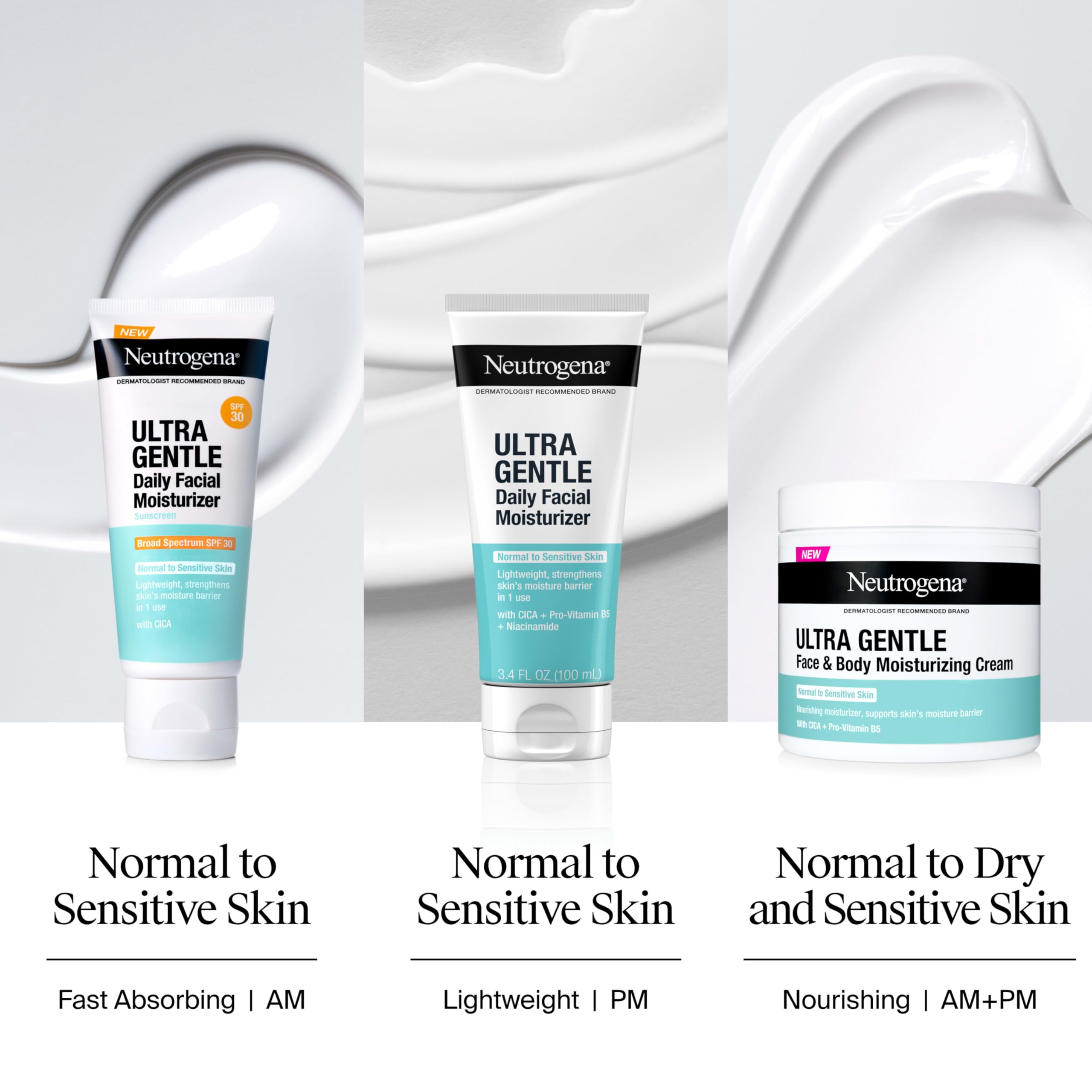 Buy now Neutrogena Ultra Gentle Daily Facial Moisturizer with SPF 30 Sunscreen with CICA, Lightweight Face Lotion with Broad Spectrum SPF 30 for Normal to Sensitive Skin, Fragrance-Free, 3.4 fl. oz at indiglob india