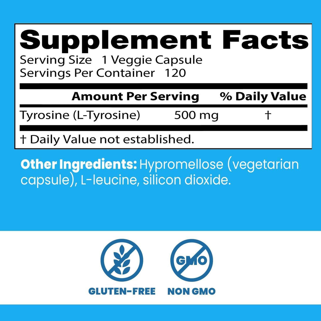 Buy now Doctors Best L-Tyrosine, 500 mg, Brain Transmitter Support, Non-GMO, Gluten Free 120 Veggie Caps at indiglob india