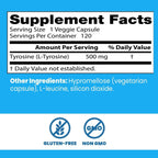 Buy now Doctors Best L-Tyrosine, 500 mg, Brain Transmitter Support, Non-GMO, Gluten Free 120 Veggie Caps at indiglob india