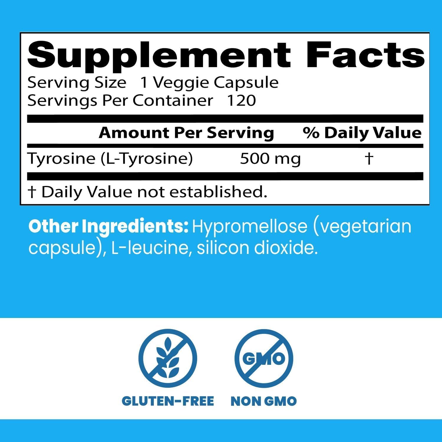 Buy now Doctors Best L-Tyrosine, 500 mg, Brain Transmitter Support, Non-GMO, Gluten Free 120 Veggie Caps at indiglob india