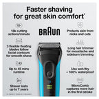 Braun Electric Series 3 Razor with Precision Trimmer, Rechargeable, Wet & Dry Foil Shaver for Men, Blue/Black, 4 Piece | Precision Trimmer, Rechargeable, Wet & Dry, Foil Shaver, 4 Piece