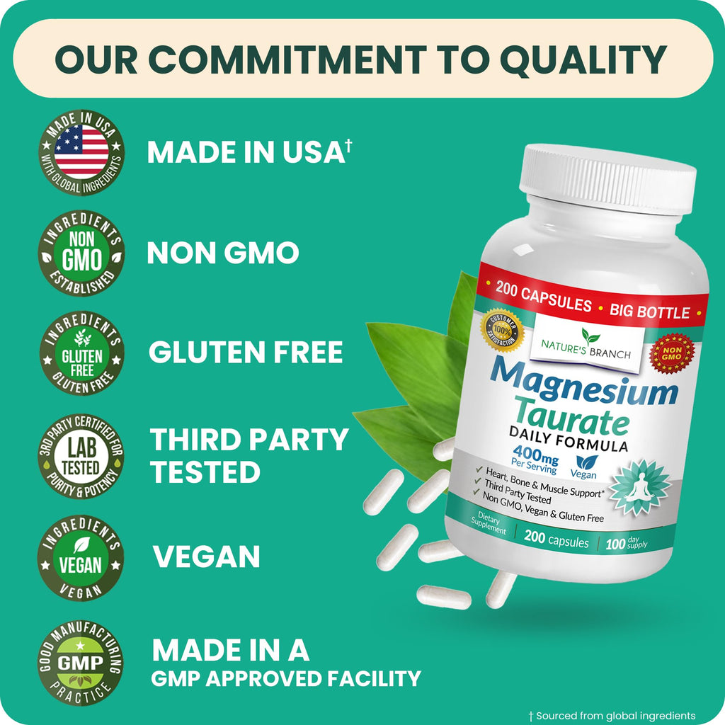 Magnesium Taurate 400mg – High Absorption for Sleep, Heart Health & Calm