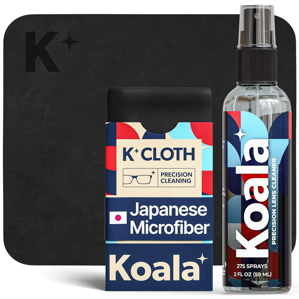 Buy now Koala Eyeglass Lens Cleaner Spray Kit | (2x) Glasses Cleaner Bottle + (2x) Microfiber Cloth | Alcohol Free Eyeglasses, Screen, and Camera Cleaning Kit | Made in USA (4 Piece Set) Black Green 2 Piece Set at indiglob india