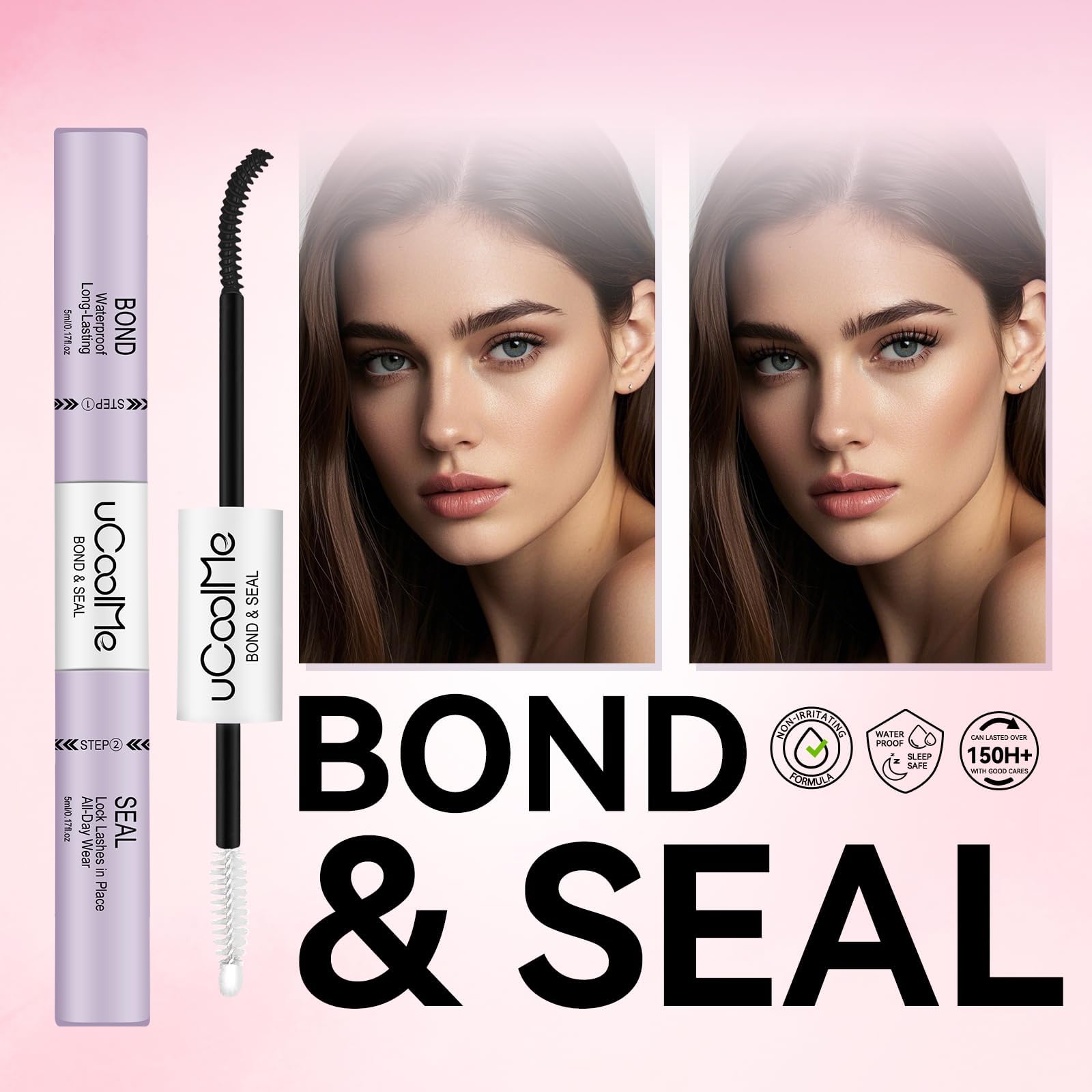 uCoolMe Lash Bond and Seal Waterproof 10ML for Lash Clusters 144Hours SuperStrong Long-Lasting Non-Irritating Eyelash Glue for DIY at Home(Black,10ML)