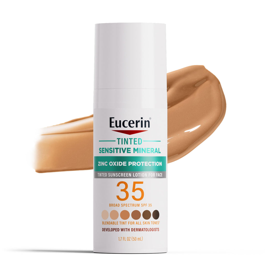 Eucerin Tinted Sensitive Mineral Face Sunscreen Lotion, SPF 35, 1.7 FL OZ | Tinted Sunscreen for Face, SPF 35 Broad Spectrum Sunscreen, Zinc Oxide Protection, All Skin Tones, Non-Comedogenic