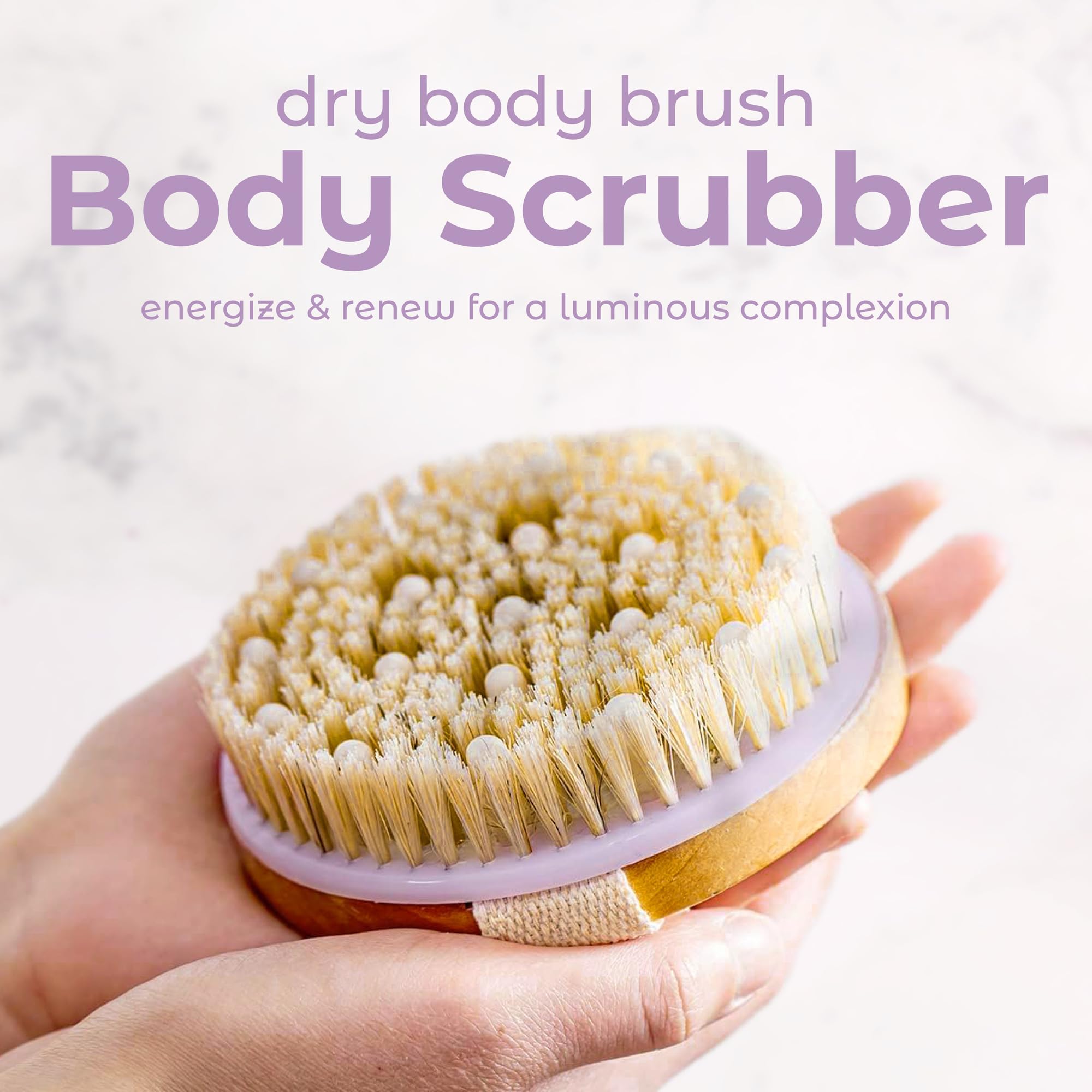 MainBasics Dry Brushing Body Brush | Lymphatic Drainage, Dry Skin, Cellulite, Blood Circulation, Exfoliating Natural Bristles and Massage Nodes