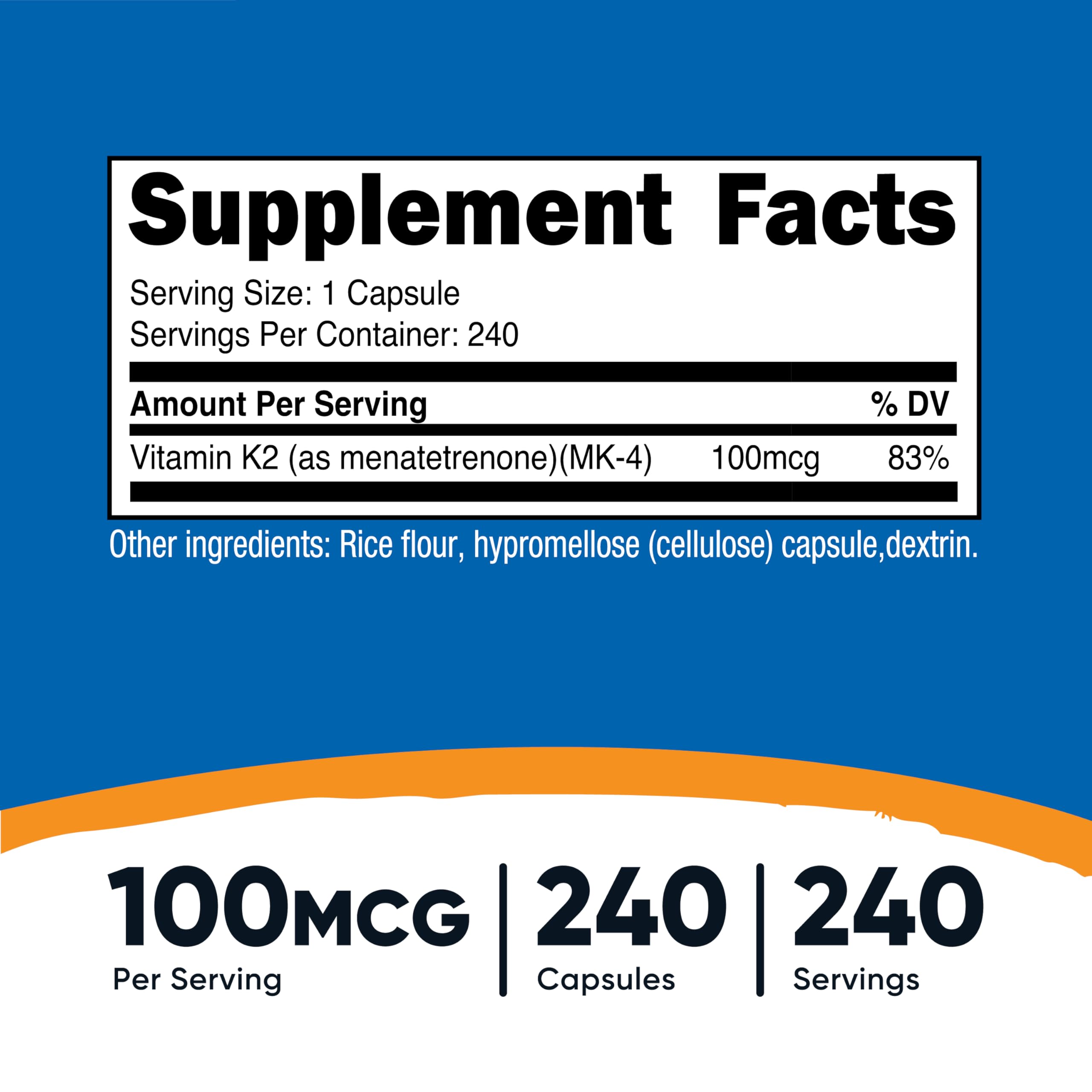 Nutricost Vitamin K2 (MK4) 240 Capsules (100mcg) - Gluten Free and Non-GMO