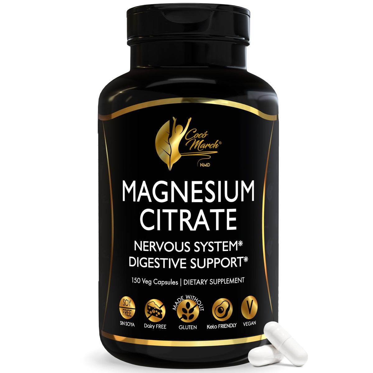 Cocó March N.M.D Magnesium Citrate 500mg per Serving, Gluten Free, 150 Caps