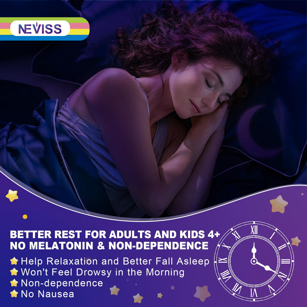 Neviss Magnesium Glycinate + Calcium Filled Gummies for Adults and Kids 4+, Kids Sleep Gummies Melatonin Free, Sugar Free Magnesium Supplement with B6 D3, L-Theanine for Zzz & Relax, Brain,Bone,Muscle