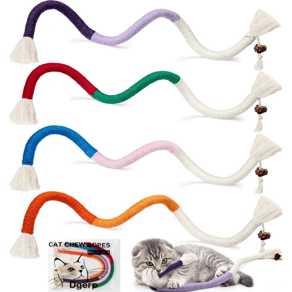 Cat Chew Ropes 4Pcs, Safe Cat Chew Toys for Indoor Cats with Catnip