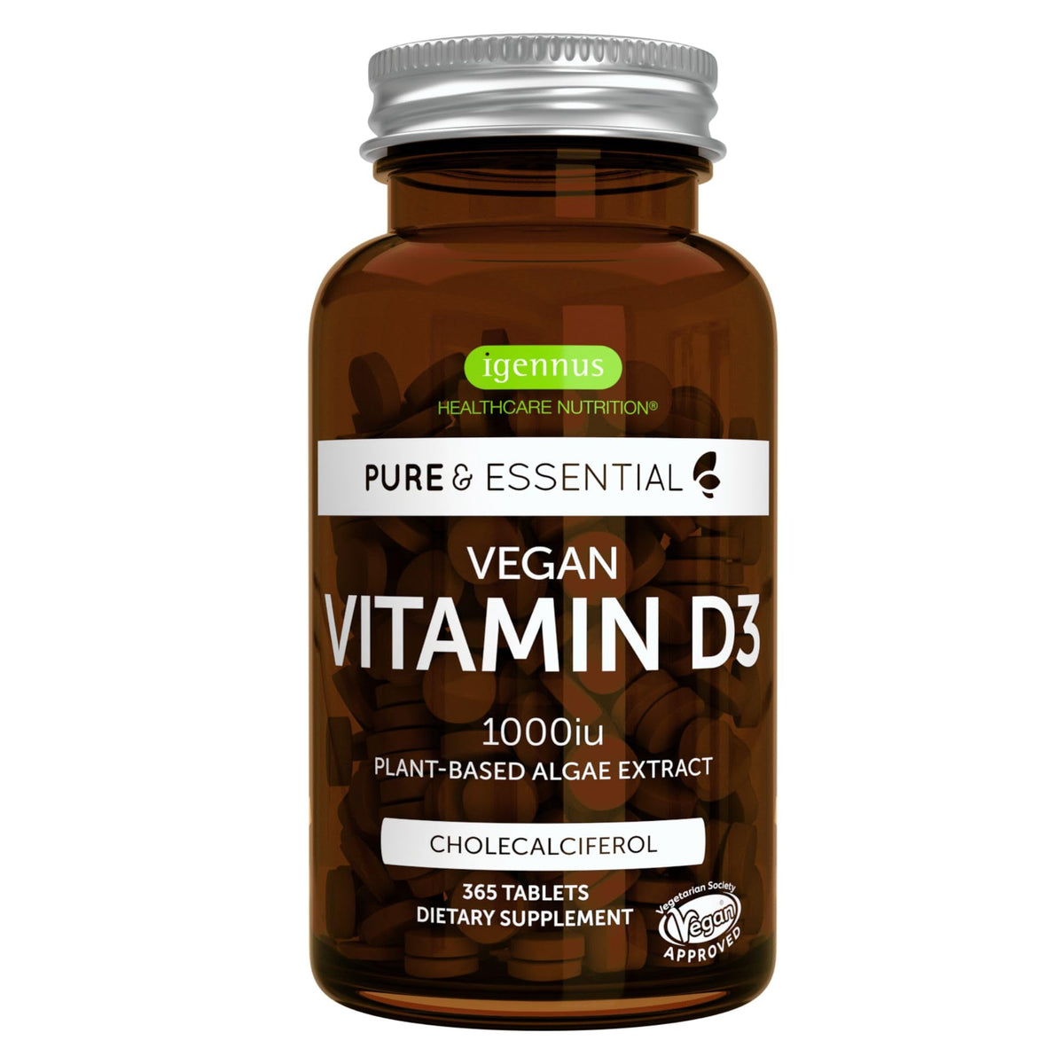 Igennus Natural Vegan Vitamin D3 1000IU, Clean Label, 365 Tablets