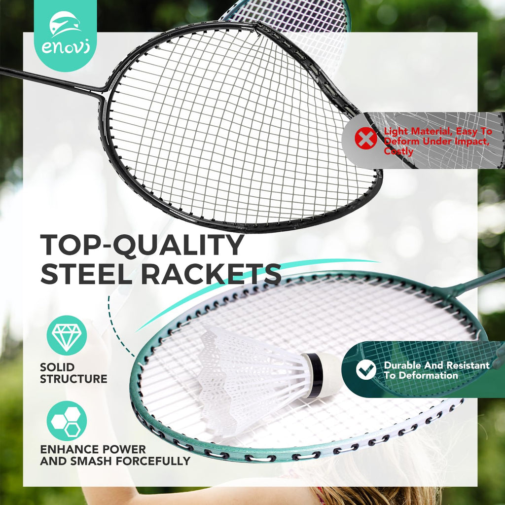 EasyGo Badminton Set with Net, 4 Rackets, 4 Shuttlecocks, Portable Storage Box, for Backyards, Outdoor Games, Yard Games
