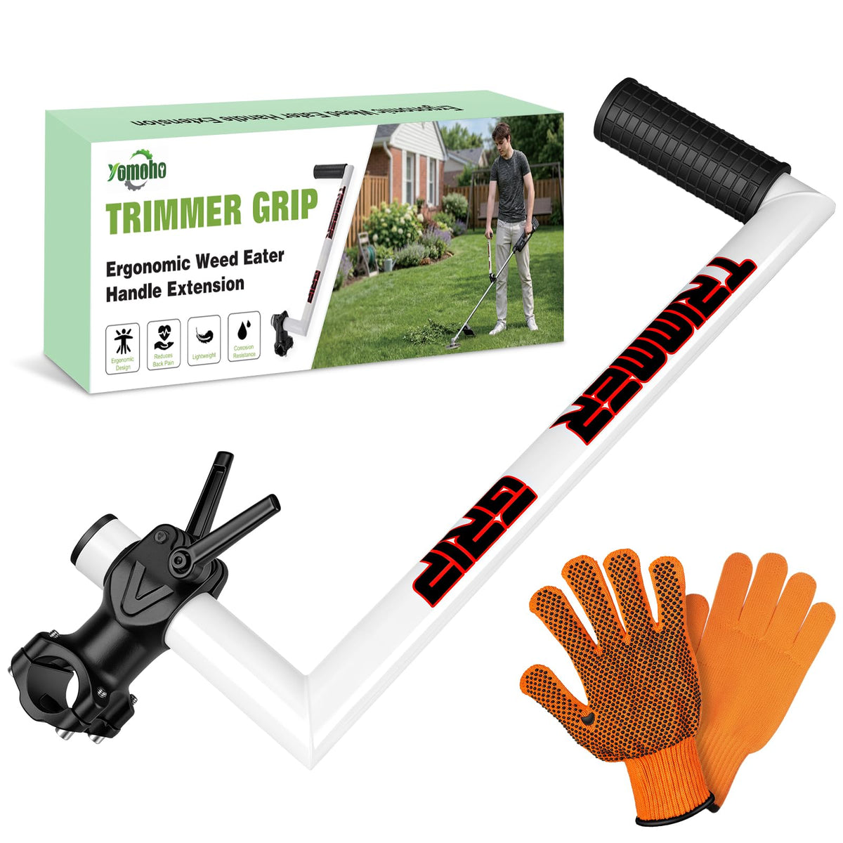 Upgraded Ergonomic Back Saver Weed Eater Handle, Universal String Trimmer Handle Extension, Weed Wacker Trimmer Handle Grip, Back Pain Relief for Lawn Care and Landscaping, 17.1in (Patented)