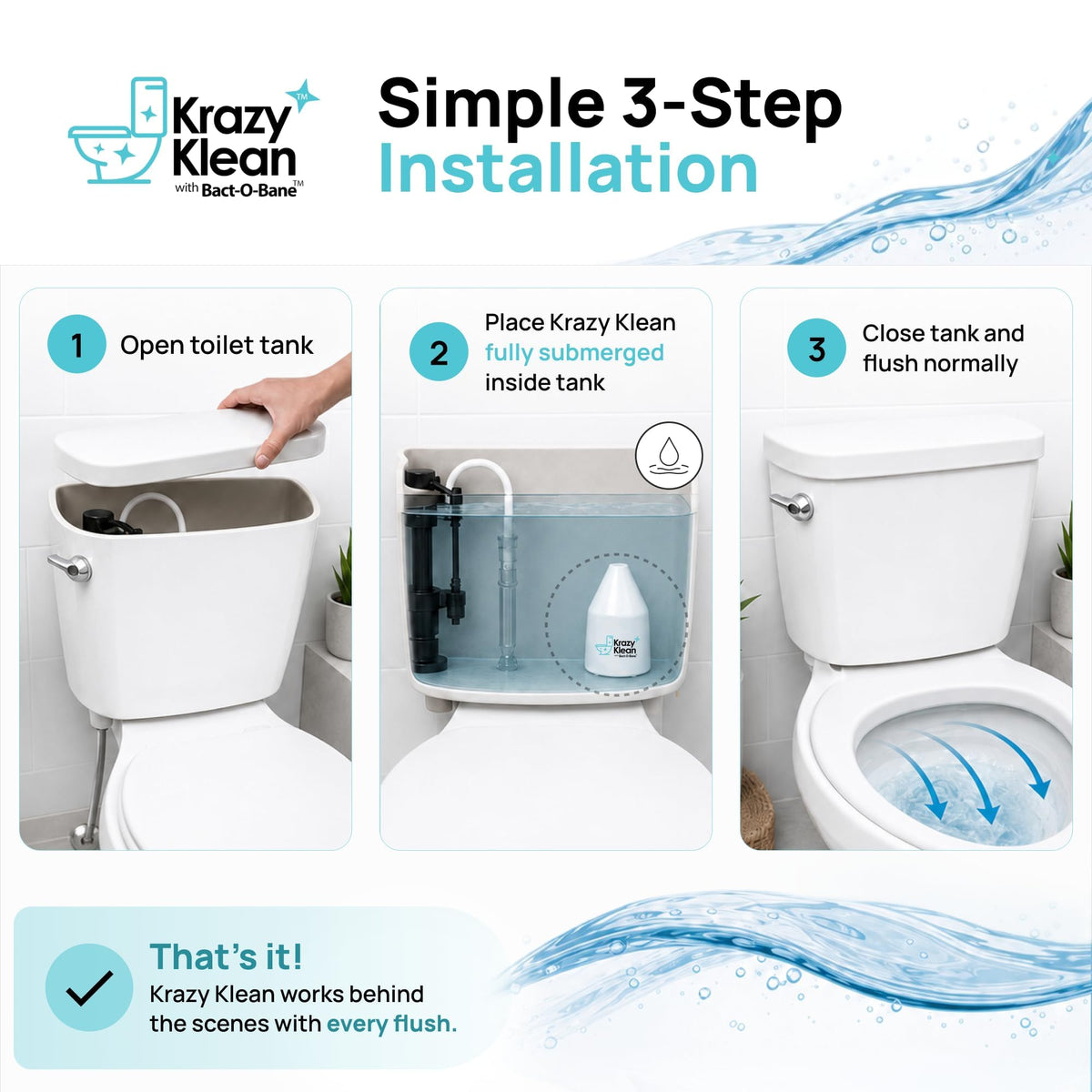 Krazy Klean Toilet Cleaner - Toilet Tank Cleaner - Continuous Flush, 1 Ct