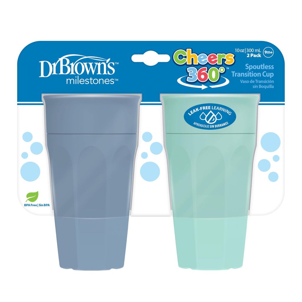 Dr. Brown's Milestones Cheers360 Spoutless Cup, Aqua & Blue, 2-Pack