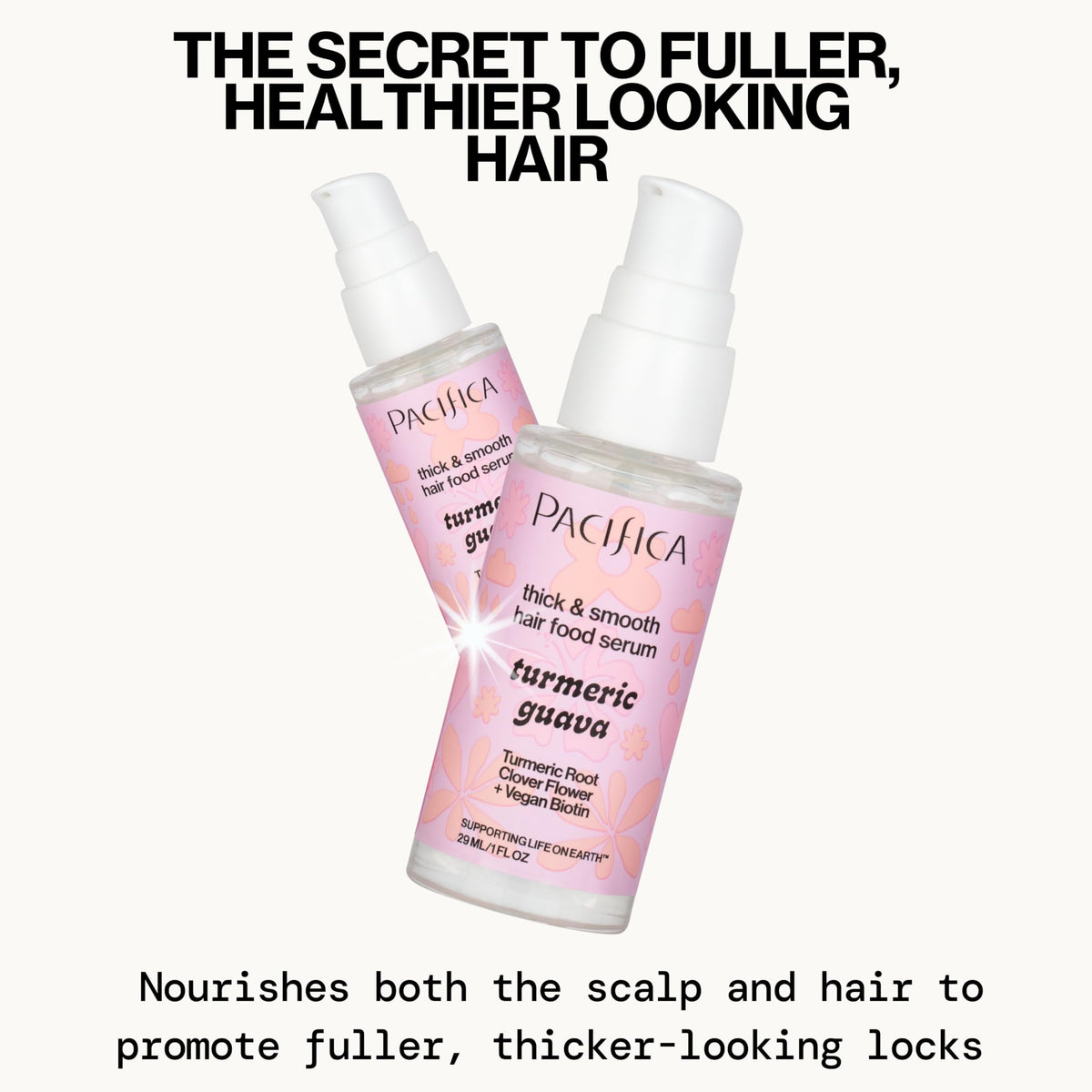 Pacifica Invisible Calming Hair Serum, Frizz Control & Hair Thickening Treatment - Turmeric & Guava Leave-In Scalp Serum with Peptides, Biotin & Caffeine 1 fl oz, Vegan & Cruelty-Free