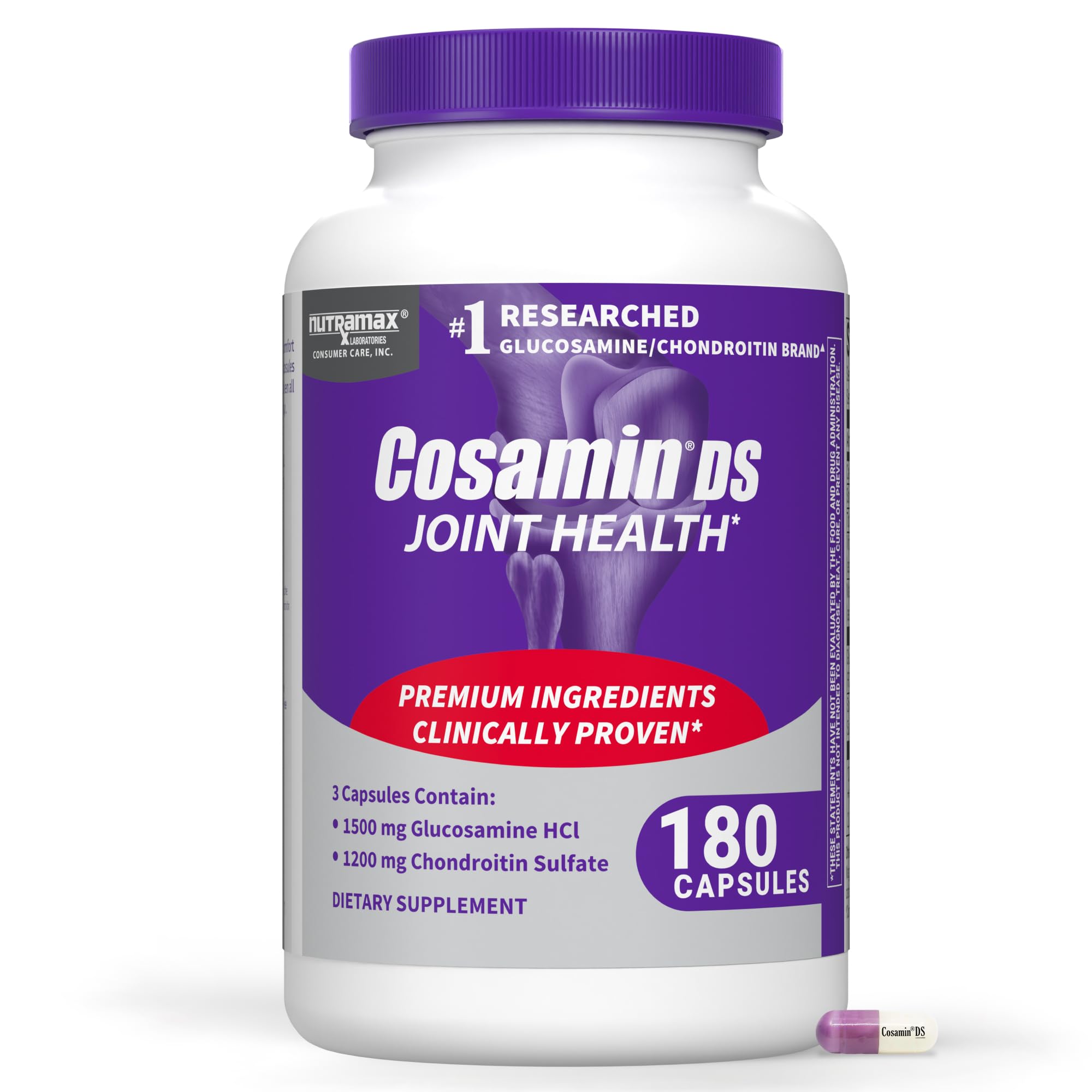Nutramax Cosamin DS Joint Supplement, Glucosamine Chondroitin, 180 Capsules | Trademarked Glucosamine and Chondroitin for Joint Support, Clinically Proven in Published Studies, Third Party Tested