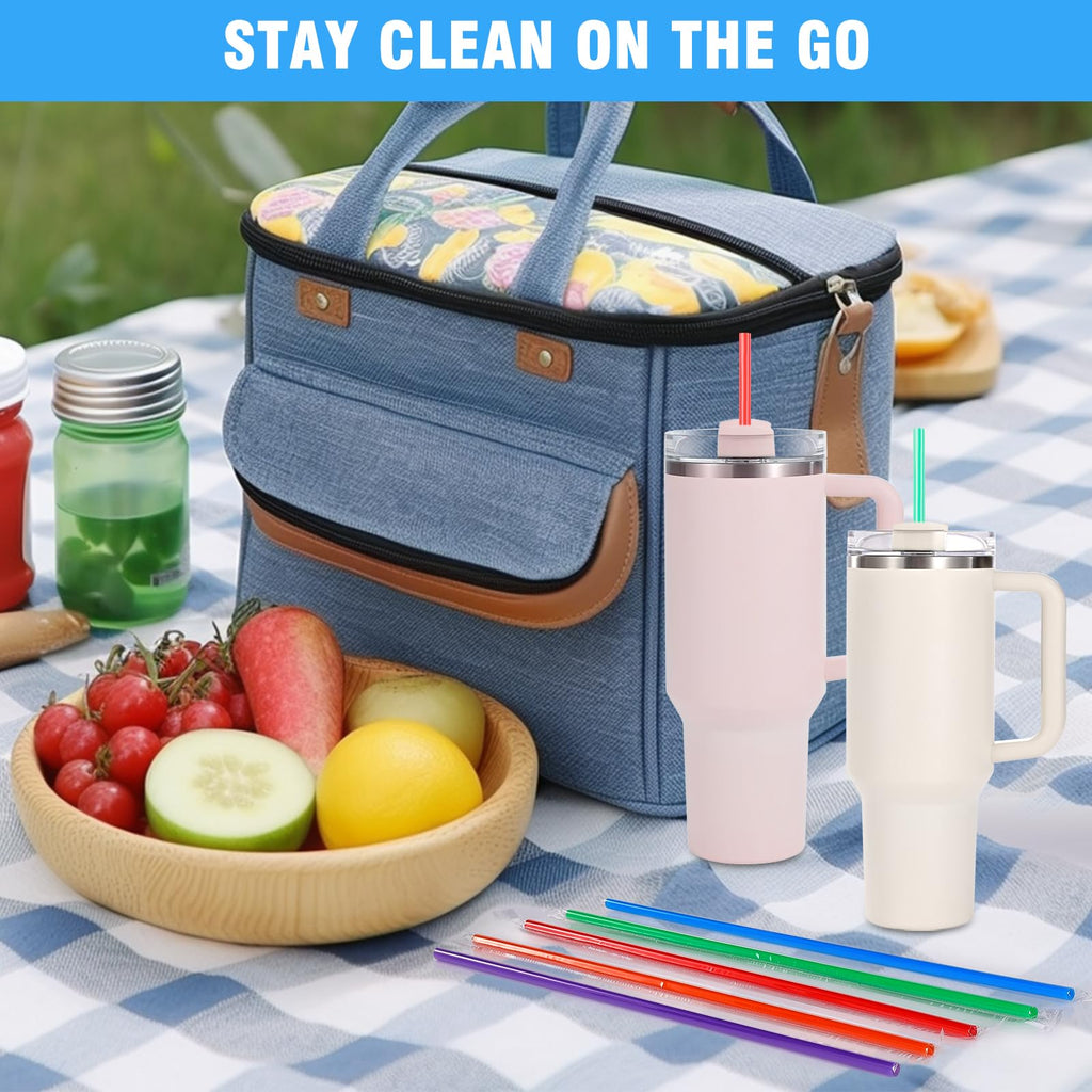 [100 Pcs] Disposable Straws for 40 OZ Tumbler - 12" Long 0.24" Diameter Colorful Plastic Straw for Stanley Cup 40 OZ 30 OZ, Individually Wrapped Extra Long Drinking Straws for Large Bottle