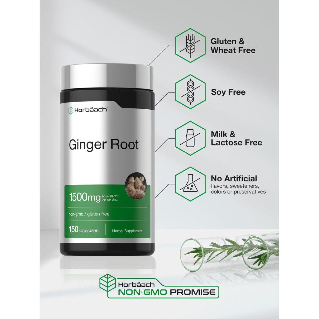 Horbäach Ginger Root Extract Supplement | 150 Capsules | Traditional Herbal Formula | Non-GMO & Gluten Free