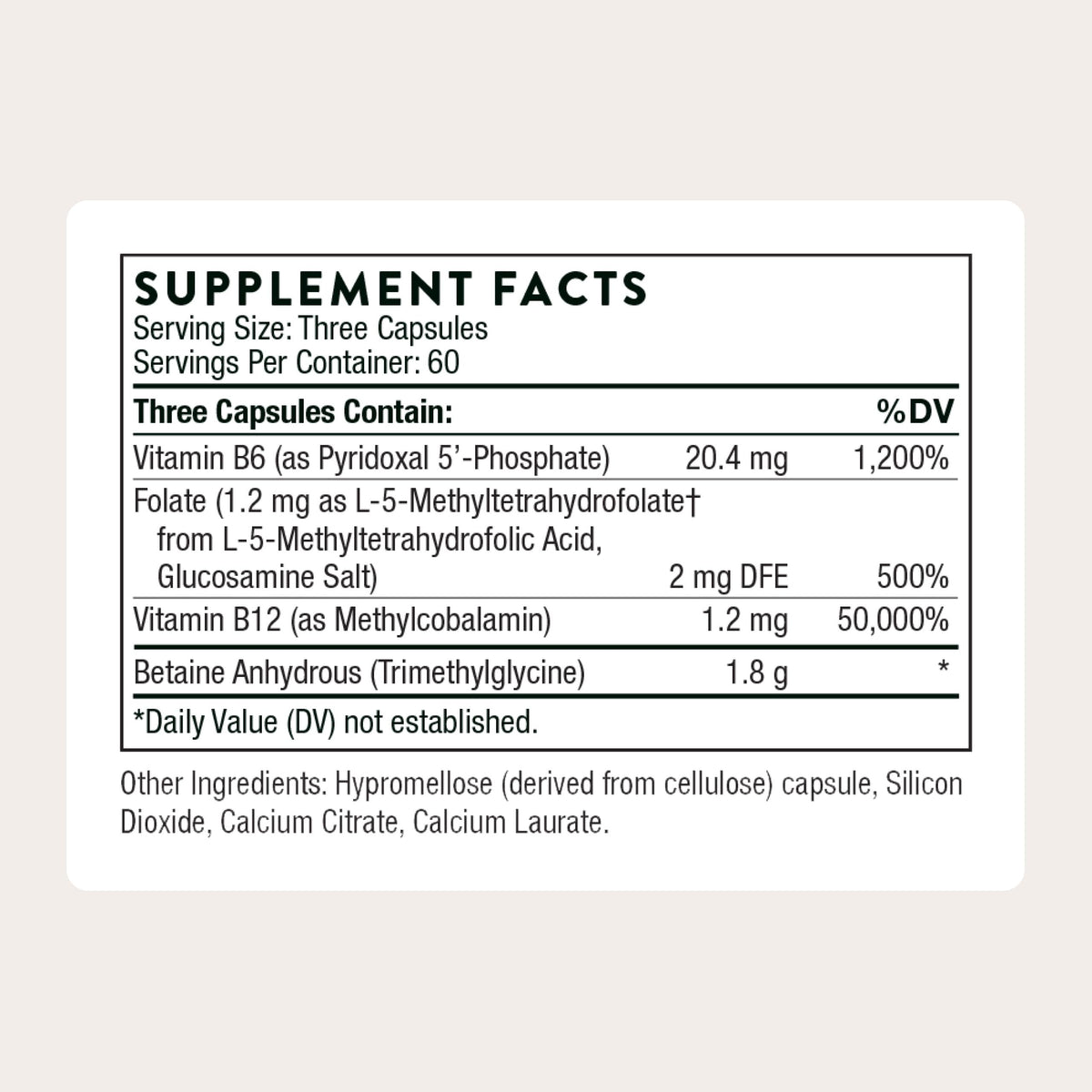 THORNE Methyl-Guard, Active Folate, B6, B12 & Betaine, 180 Capsules