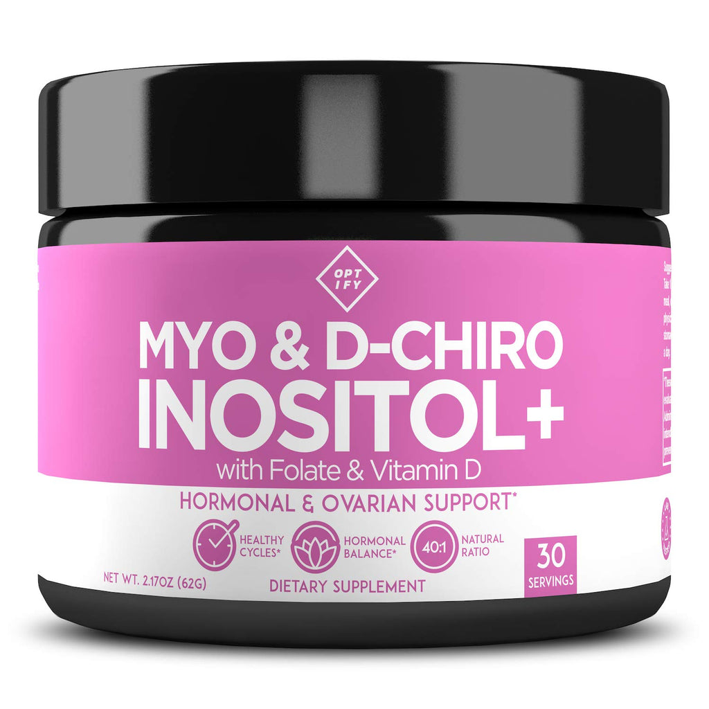 Optify Myo-Inositol & D-Chiro Inositol Supplement for Women | 40:1 Ratio Plus Folate and Vitamin D | Support Healthy Hormonal Balance, Regular Cycles, & Ovarian Health (120 Count (Pack of 1))