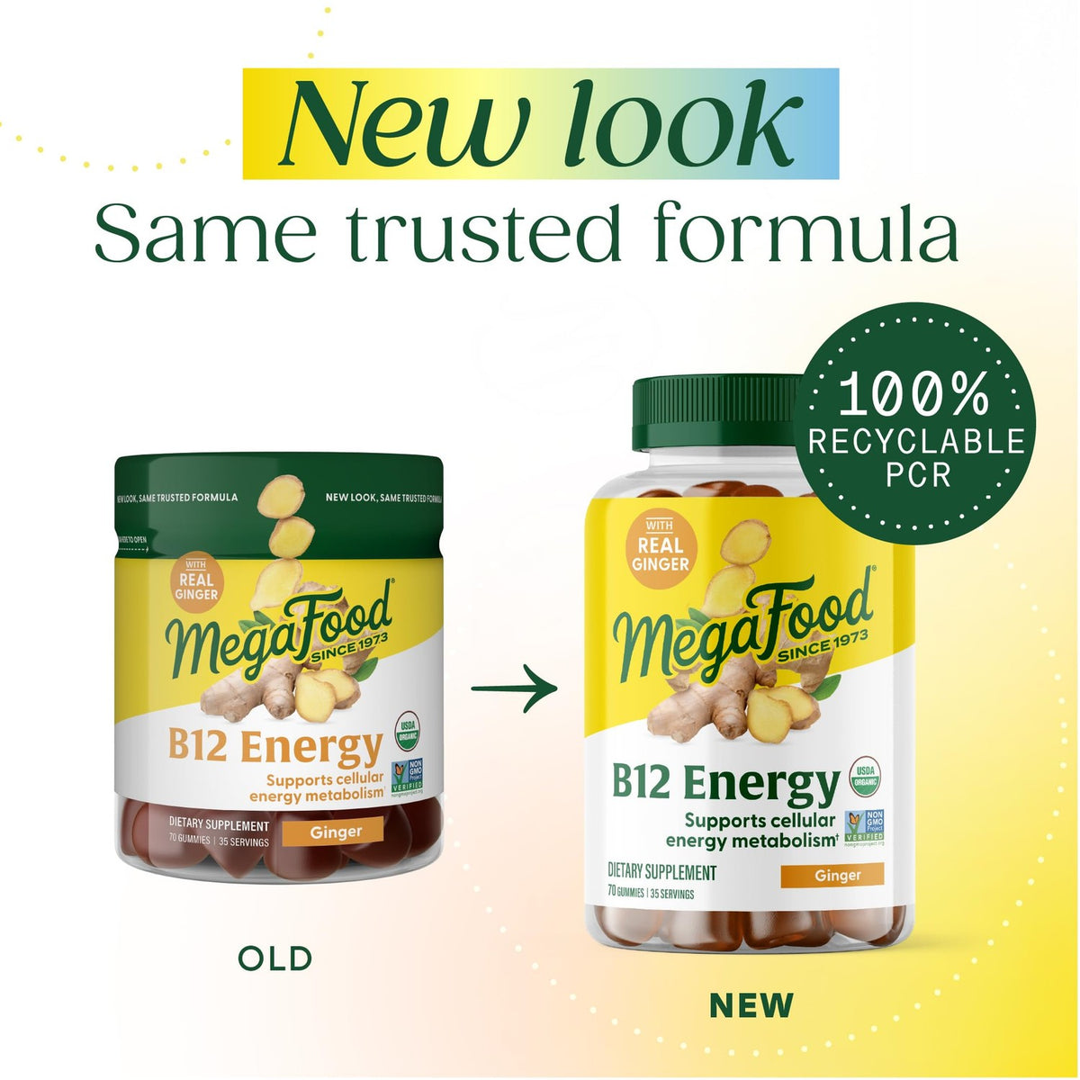 MegaFood Vitamin B12 Energy Gummies, USDA Organic, Ginger, 70 Gummies