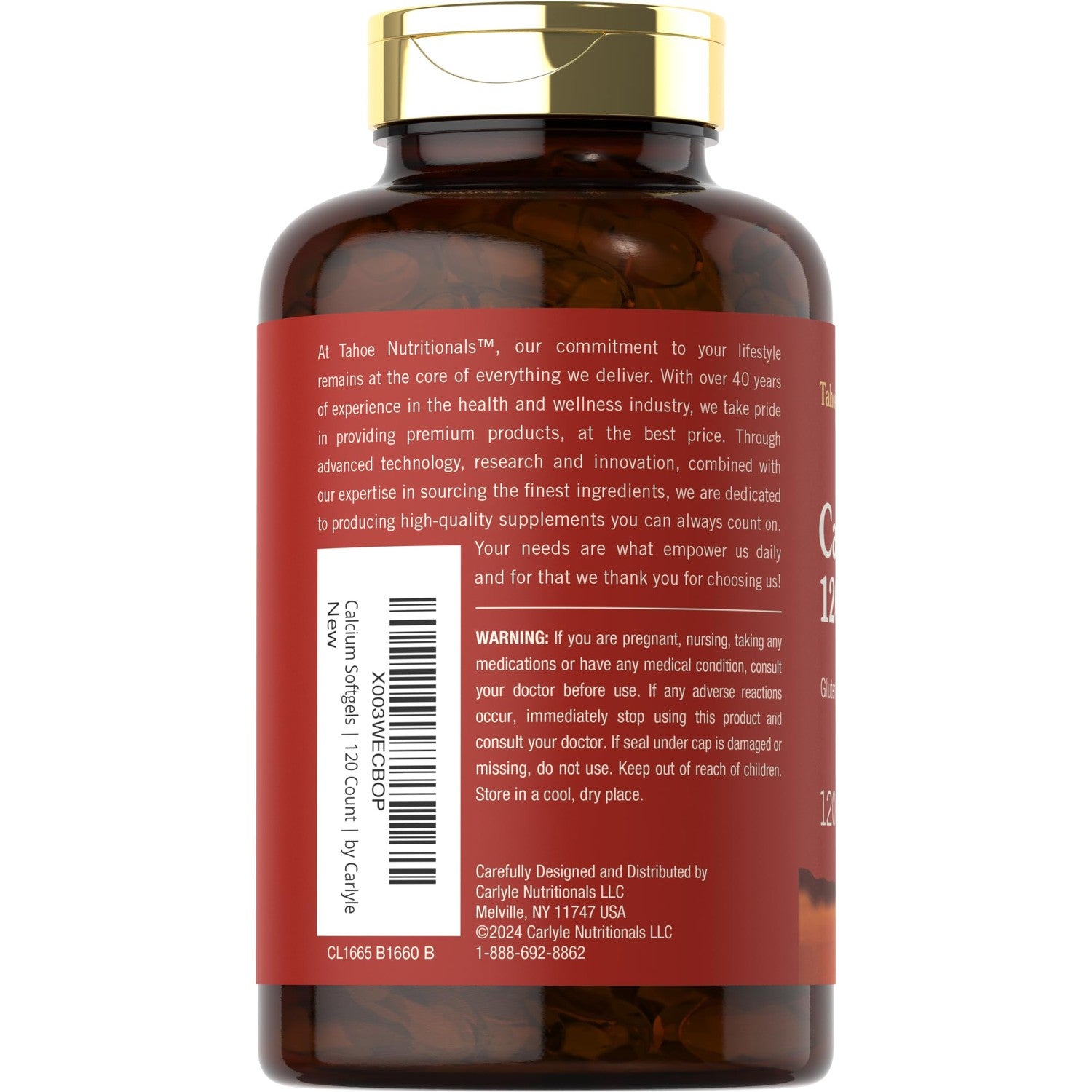 Carlyle Calcium 1200 mg with Vitamin D3 | 120 Softgels | Non-GMO & Gluten Free Supplement for Men and Women | Tahoe Nutritionals