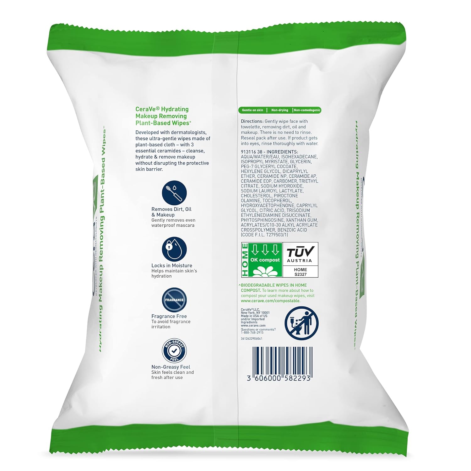 Buy now CeraVe Makeup Remover Wipes, Plant Based Face Wipes, Biodegradable in Compost, Waterless Face Wash, Travel Essentials for Women, Suitable for Sensitive Skin, Fragrance-free + Non-comedogenic, 25ct at indiglob india