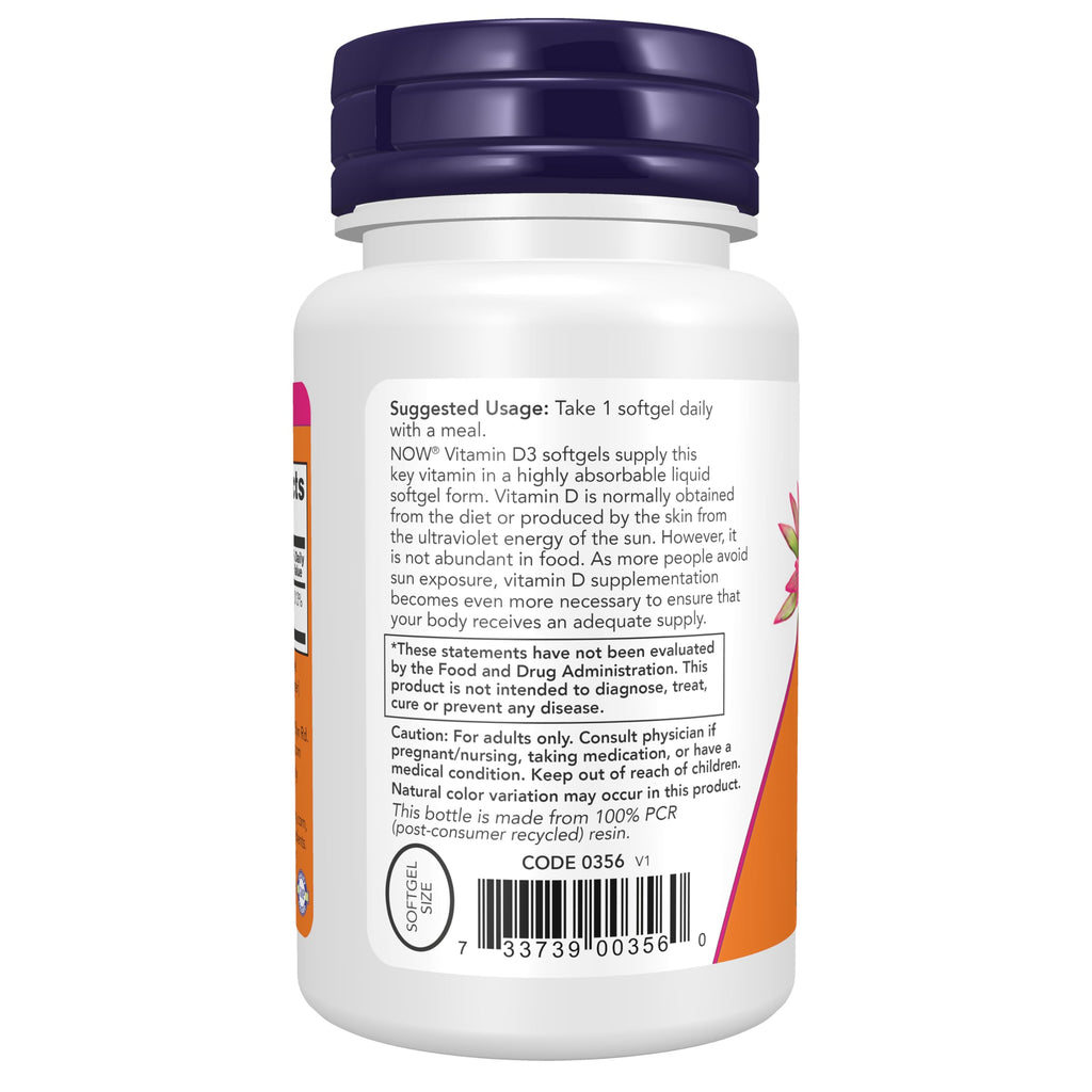 Buy now Now Supplements, Vitamin D3 2500 IU, Bone and Immune Health*, Non-GMO, 180 Softgels at indiglob india