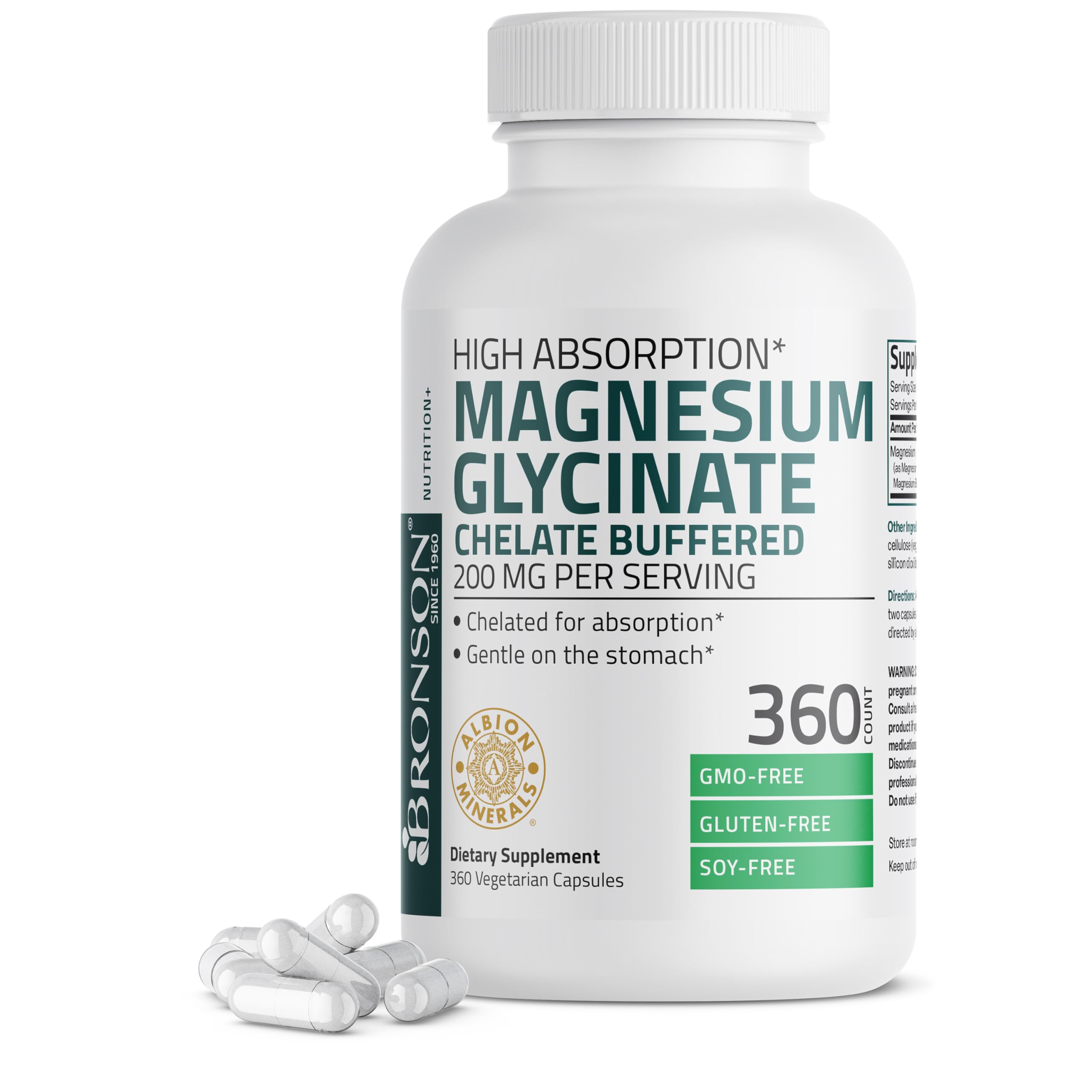 Bronson Magnesium Glycinate 200 MG Chelated High Absorption, 120 Capsules | Stress Relief, Sleep, Heart Health, Nerves, Muscles, and Metabolism Support, Vegetarian, Non-GMO, Gluten Free, Soy Free