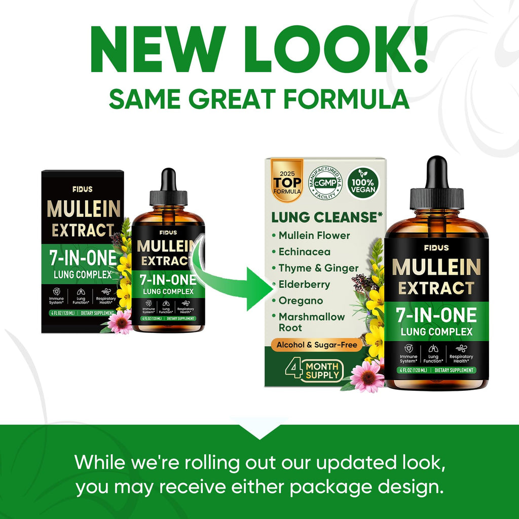 Mullein Drops for Lungs, Lung Detox for Smokers,Alcohol Free - 120 Servings | Mullein Leaf Extract with Echinacea,Elderberry,Marshmallow Root for Respiratory,Immune & Lymphatic Drainage - Sugar Free