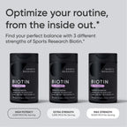 Sports Research® Biotin 10,000mcg w/Coconut Oil, 120 Count Plantgels™ | Max Strength Vegan Biotin (Vitamin B7) for Healthy Skin and Hair Support | Non-GMO, Gluten & Soy-Free, 120 Servings