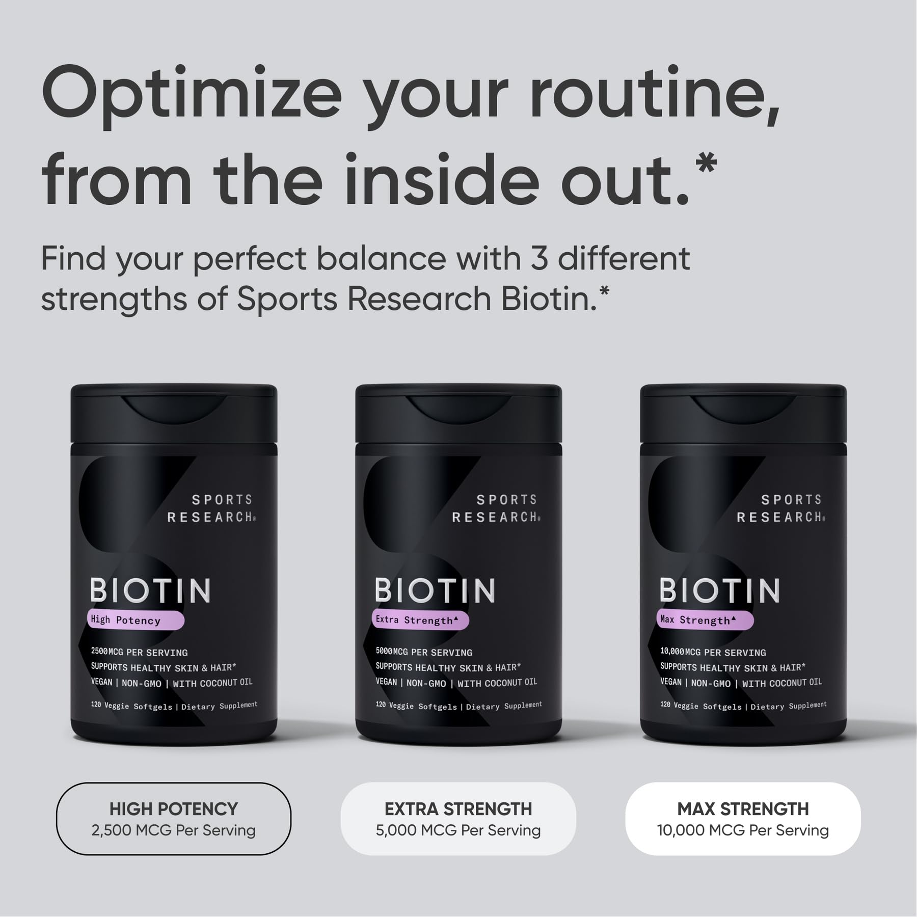 Sports Research® Biotin 10,000mcg w/Coconut Oil, 120 Count Plantgels™ | Max Strength Vegan Biotin (Vitamin B7) for Healthy Skin and Hair Support | Non-GMO, Gluten & Soy-Free, 120 Servings