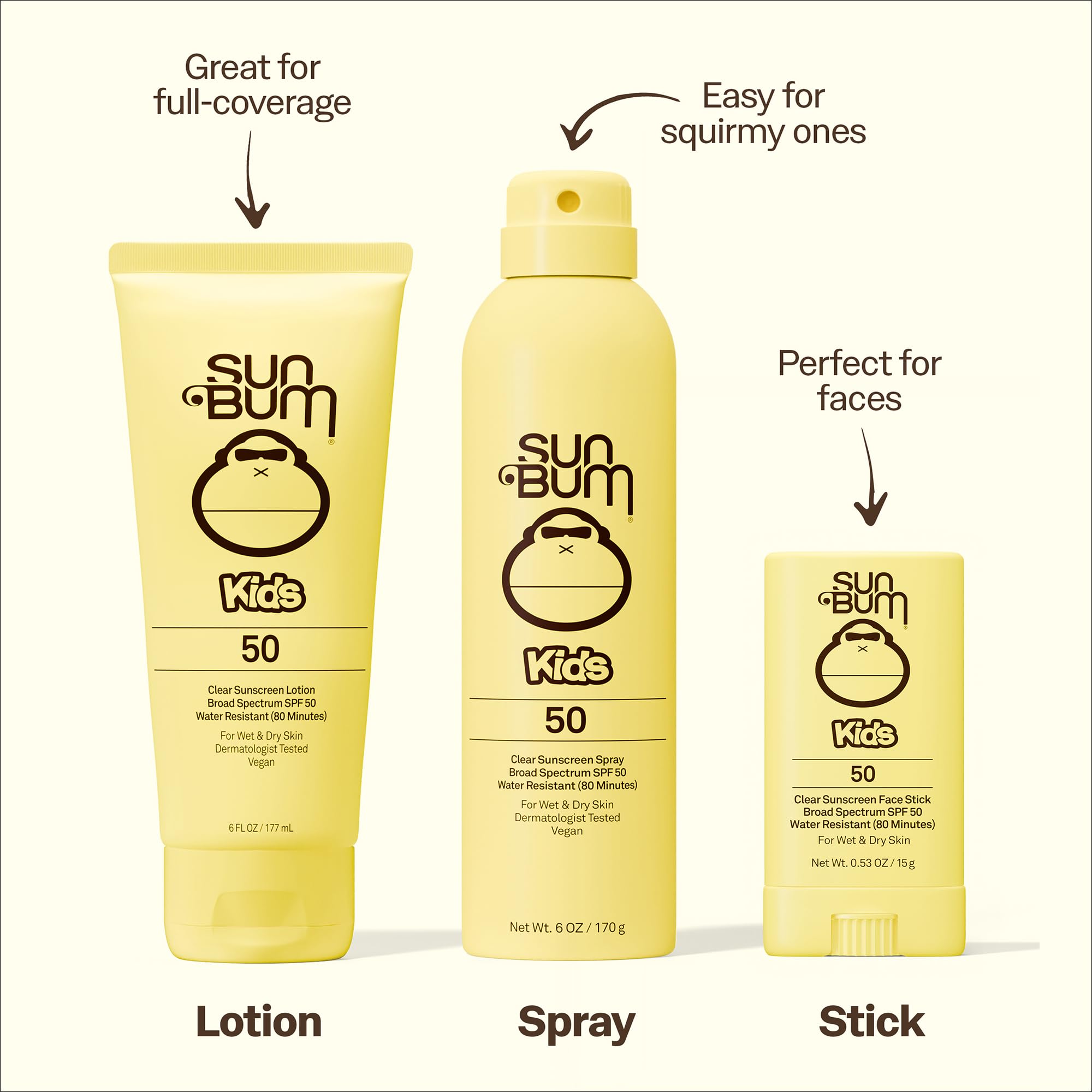 Sun Bum Kids SPF 50 Clear Face Stick Sunscreen - Travel Size, 0.53 oz | Wet or Dry Skin Application, Broad Spectrum with Vitamin E, Hawaii Act 104 Compliant (Without Octinoxate & Oxybenzone)
