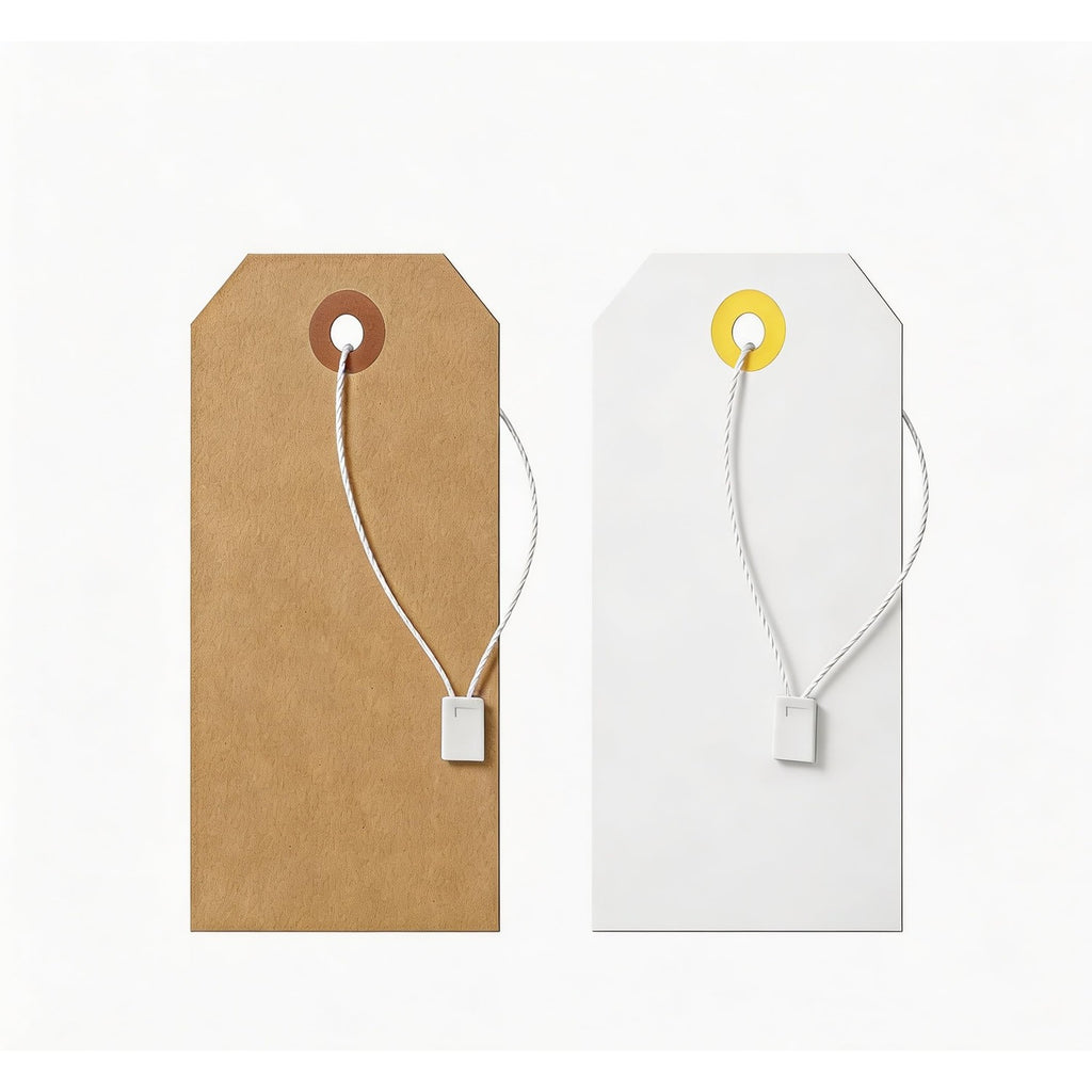 100 Pack Shipping Tags with Strings Included, Blank Hang Tags 4 3/4" x 2 3/8", Assorted White & Kraft Cardstock, Sturdy Marking Tags for Gifts, Clothing, Inventory & Price Tags