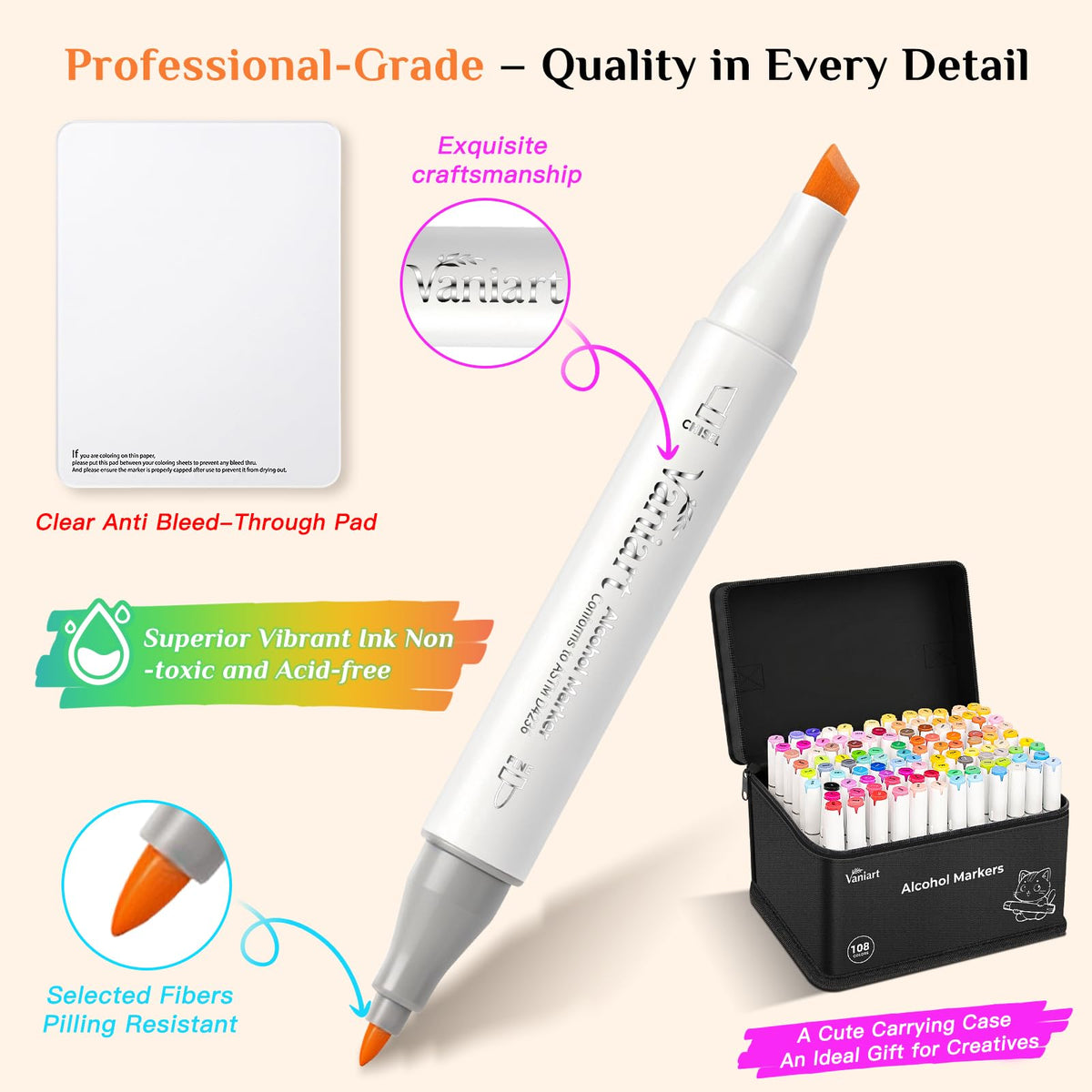 Professional Alcohol Markers, 108 Colors Fine & Chisel Sketch Pens