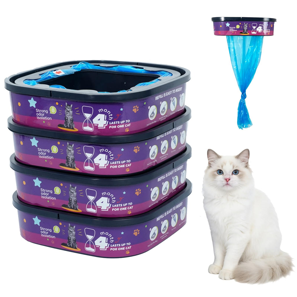 4 Pack Cat Litter Refills Bags Jumbo 28FT Cartridge Odor Control
