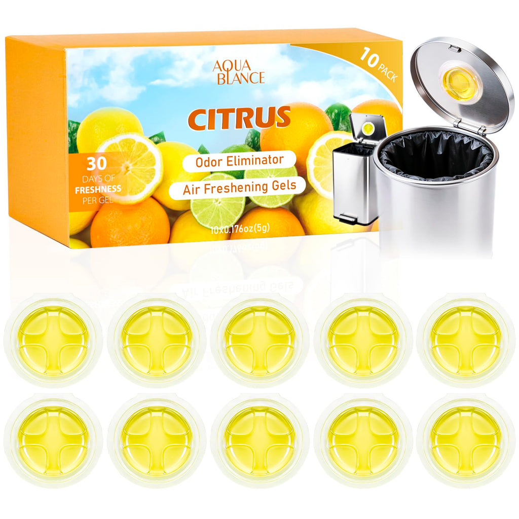 10 Pack Trash Can Deodorizer, Citrus Scent Stick-On Gel Air Freshener Up to 30 Days, Long Lasting Odor Absorber for Kitchen Garbage Bin, Bathroom, Diaper Pail, Closet, Each 0.176 Oz