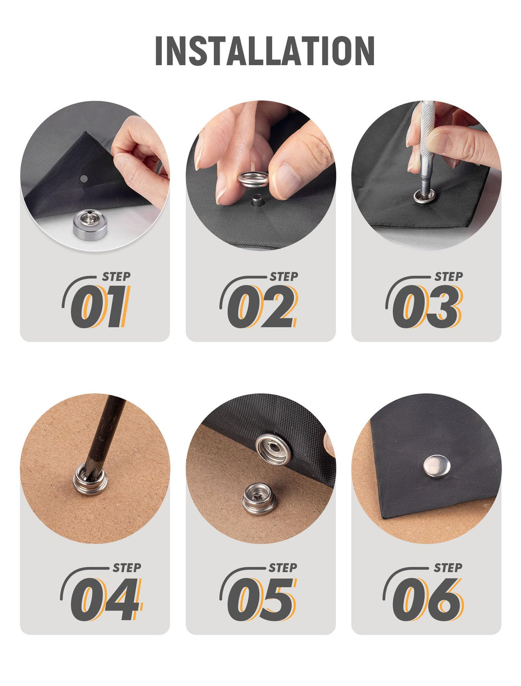 FEAOXYO 150PCS Canvas Snap Button Kit, 3/8" Socket, 304 Stainless Steel