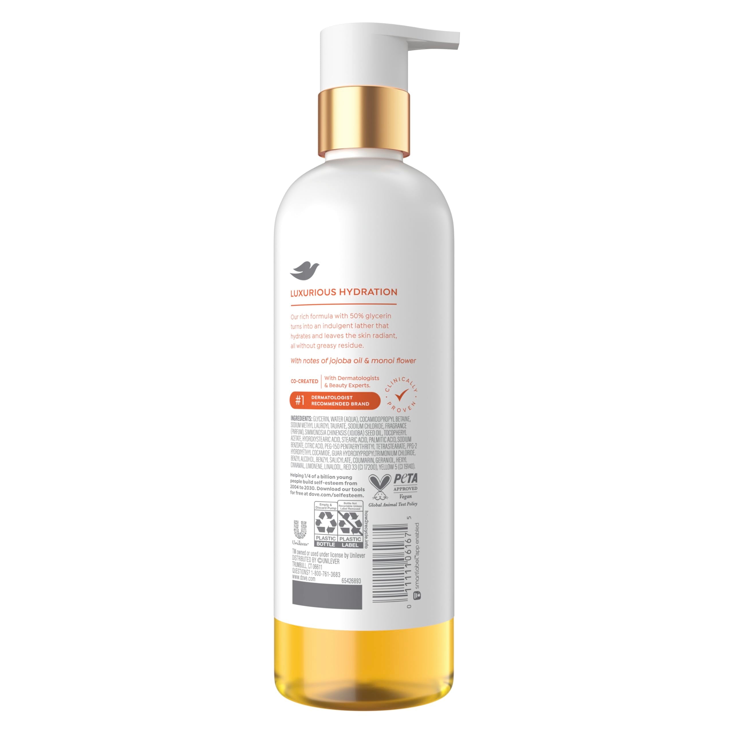 Dove Serum+Shower Oil Body Wash Radiance, Jojoba & Monoi Flower, 15.3 fl oz | Hydrating shower oil body wash with glycerin serum for soft, radiant skin without greasy residue.