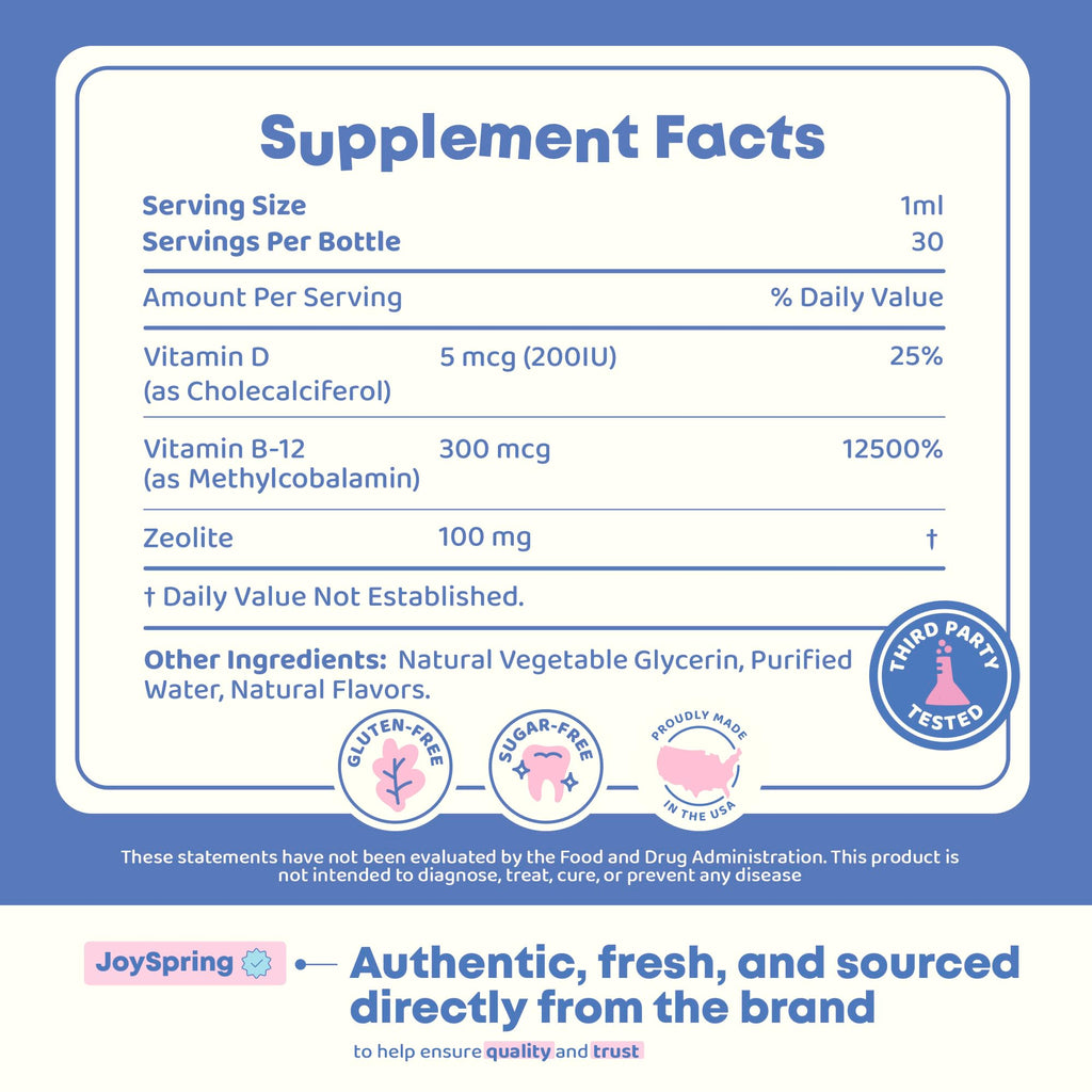 JoySpring LingoLeap Kids Zeolite Drops, Berry, 30 Servings, Ages 3+ | Clinoptilolite with methyl B12 and D3, supports energy and cognition, sugar-free vegan, gentle for daily use