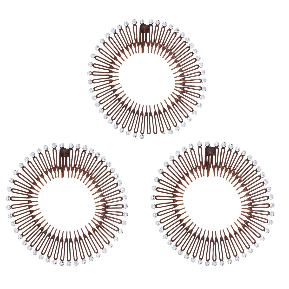 Buy now 3Pieces Flexible Plastic Circular Stretch Hair Combs, Headband Hairband Holder for Women Girls Brown with diamond at indiglob india