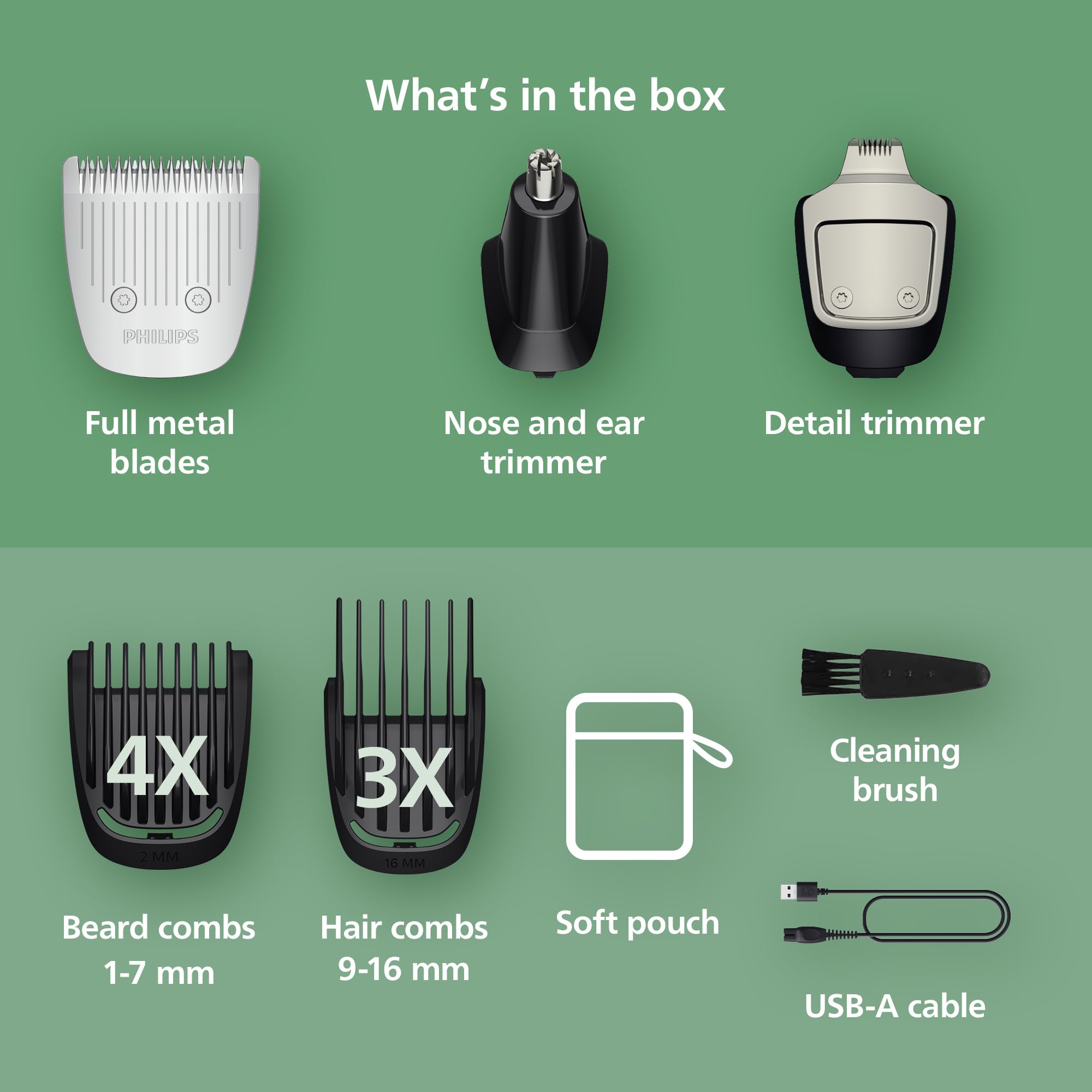 Norelco Philips All-in-One 3000 13-in-1 Trimmer, Face & Hair, Steel Blades | Beard Styler, Nose & Detail Trimmer, Hair Clipper, Self-Sharpening Blades, 8 lengths, 60-Min Runtime, Rinseable, MG3939/50