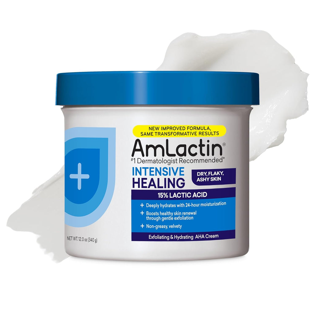 Buy now AmLactin Intensive Healing Body Cream, 12 oz Tub, 2-in-1 Exfoliator and Moisturizer for Dry Skin with 15% Lactic Acid and Ceramides for 24-Hour Moisturization at indiglob india
