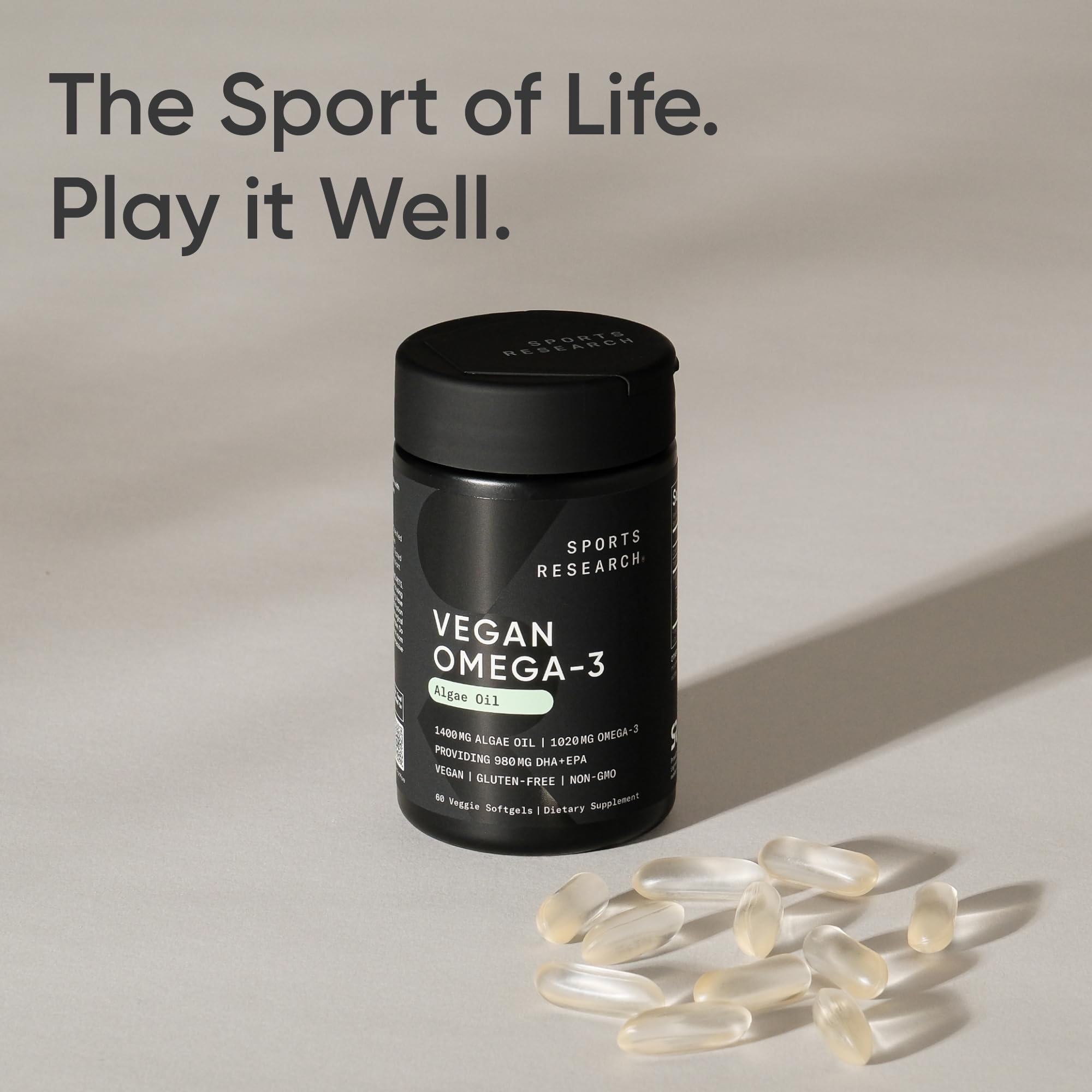 Sports Research® Vegan Omega-3 Algae Oil 1040mg, 60 Count Plantgels™ | Triglyceride Form EPA & DHA - Vegan, Non-GMO, Carrageenan-Free Softgel