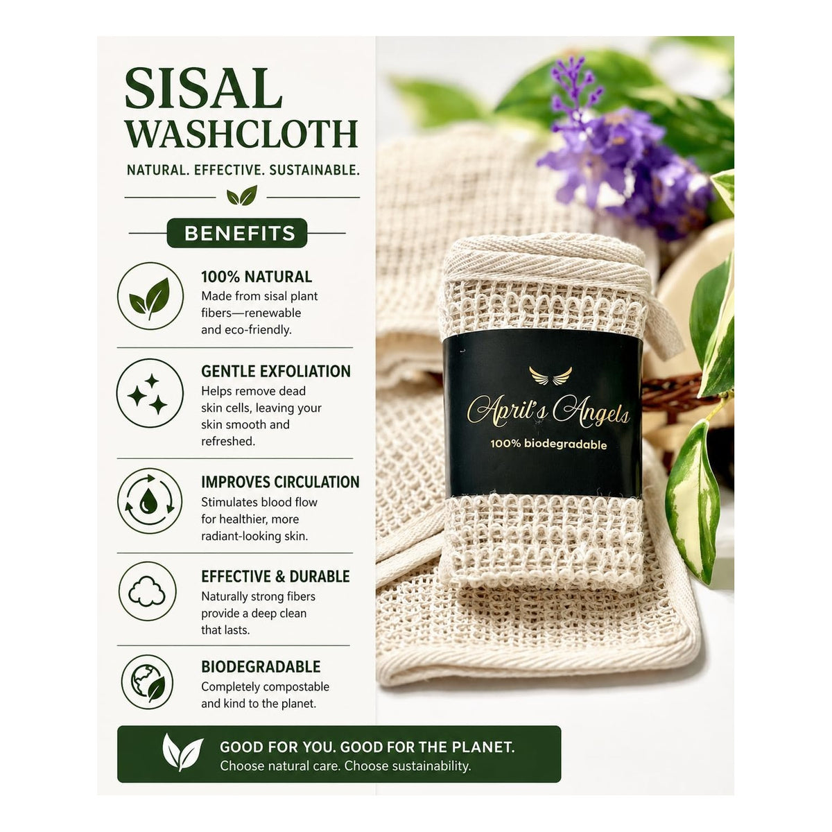 100% Natural Sisal Washcloth. Gentle Exfoliation for Smoother Skin. Durable & Reusable for Face & Body. 100% Biodegradable. Removes Dead Skin Cells and Dirt (3 Pcs)