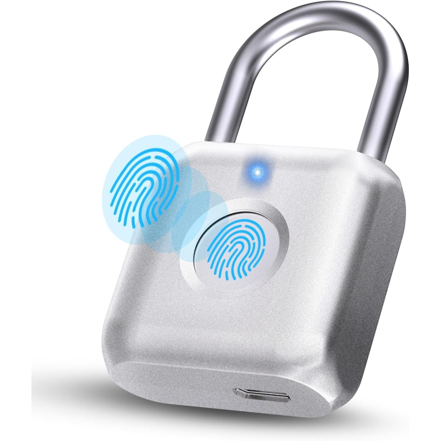 Buy now Pothunder Fingerprint Smart Padlock Lock, Biometric Metal Keyless Thumbprint Lock, Waterproof, USB Rechargeable, for Gym Locker, School Locker, Luggage, Backpack, Suitcase(Gray) Silver at indiglob india