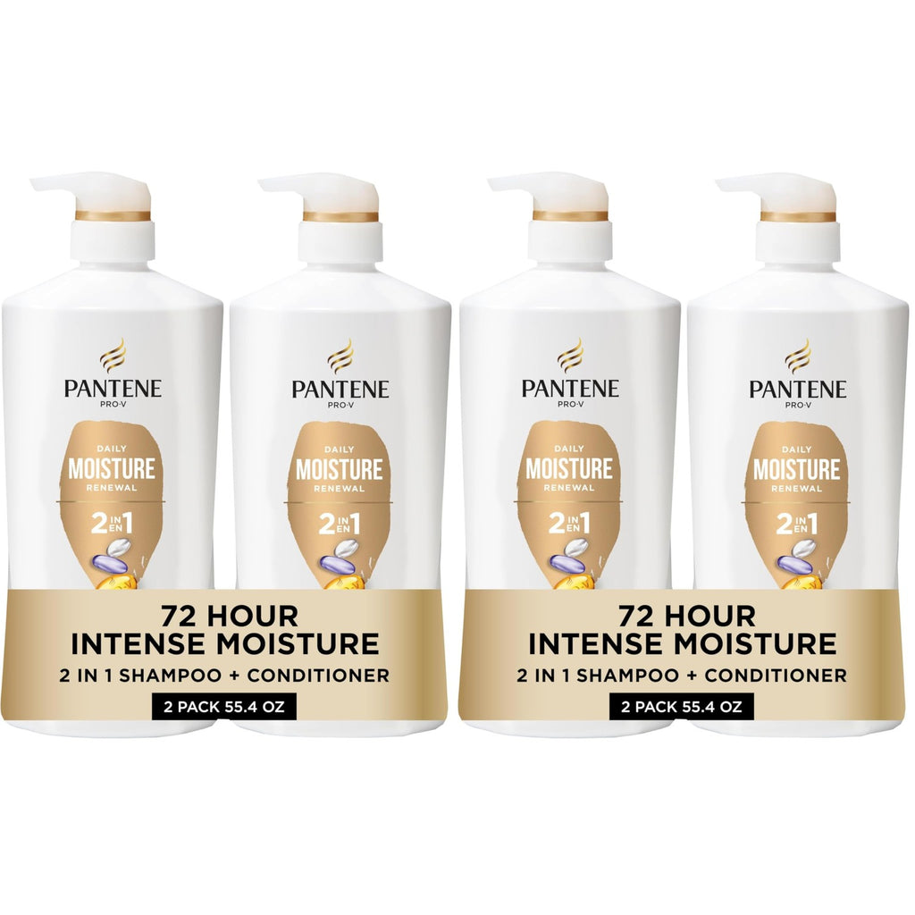 Pantene 2-in-1 Shampoo & Conditioner, Classic Clean - Pro-V Nutrients for Dry, Color-Treated Hair, Healthy Looking Hair Every Wash, Antioxidant-Rich, 27.7 Oz Each, 2-Pack + Rescue Shot (0.5 Oz)