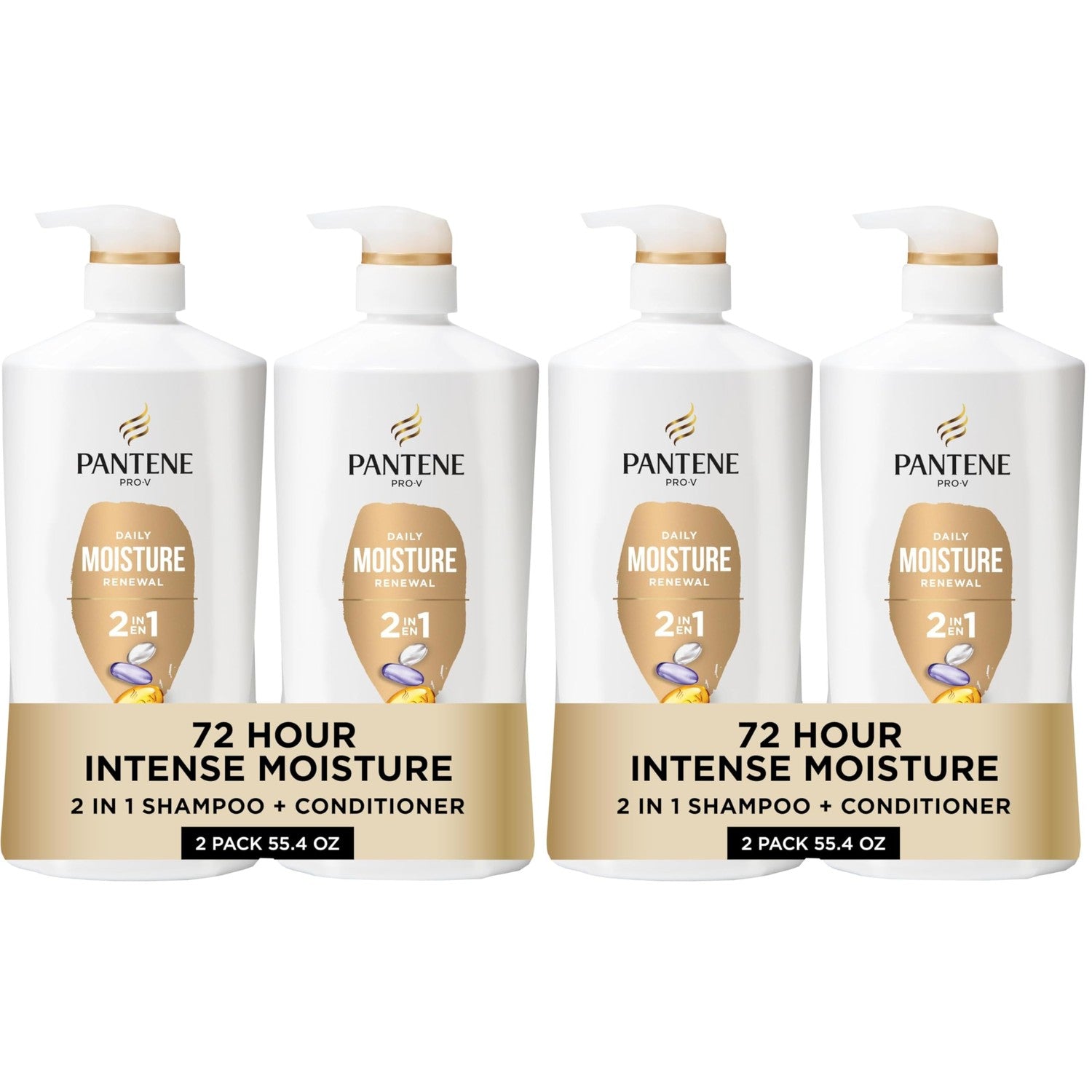 Pantene 2-in-1 Shampoo & Conditioner, Classic Clean - Pro-V Nutrients for Dry, Color-Treated Hair, Healthy Looking Hair Every Wash, Antioxidant-Rich, 27.7 Oz Each, 2-Pack + Rescue Shot (0.5 Oz)